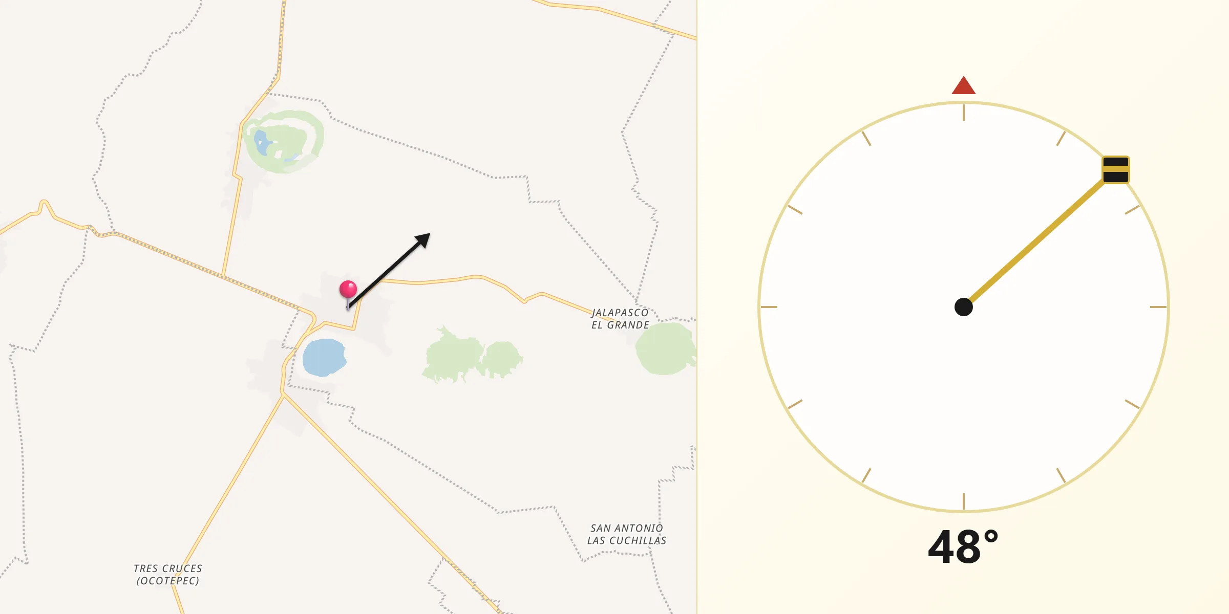 Dirección de la Qibla desde Aljojuca