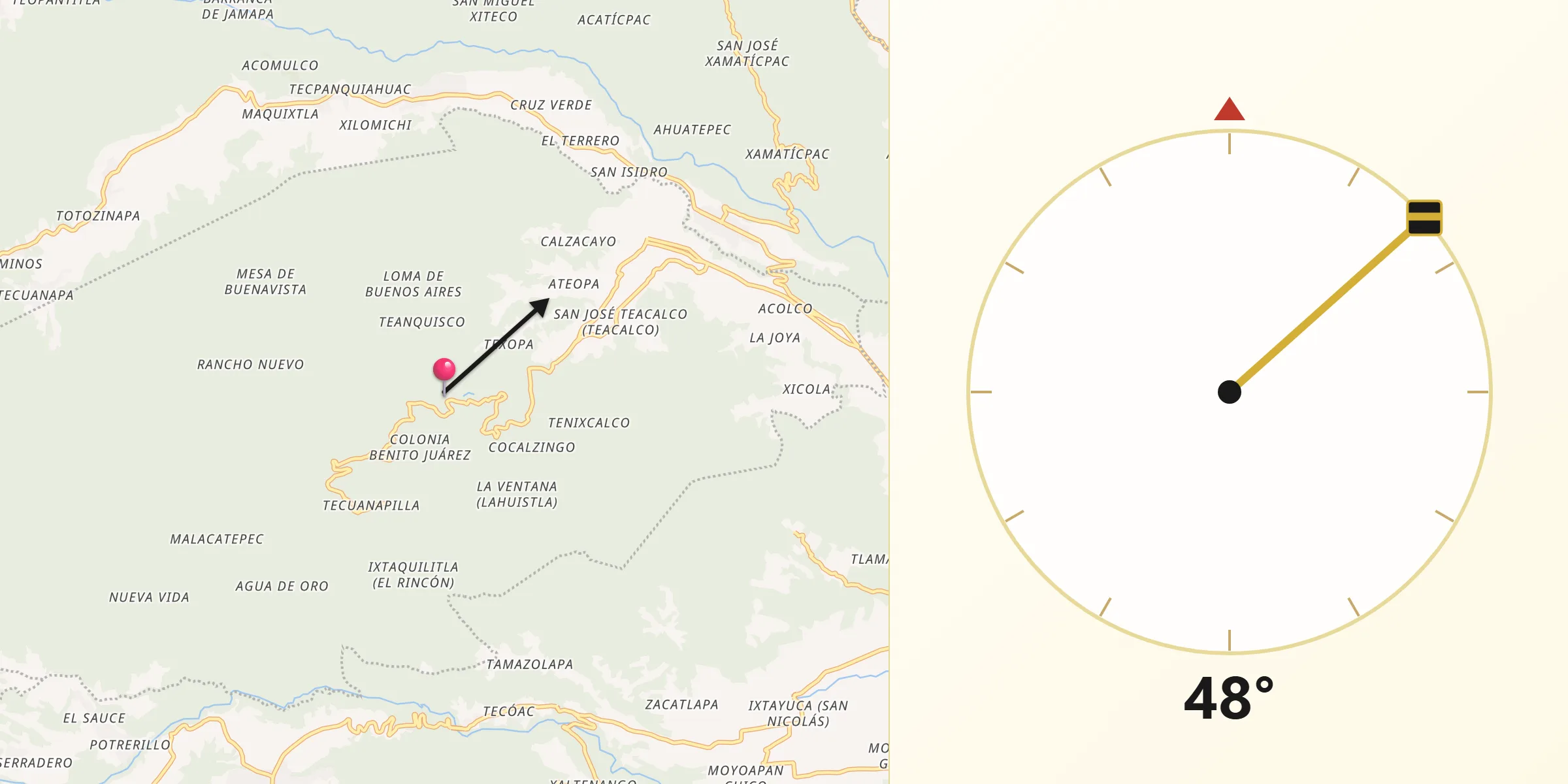 Dirección de la Qibla desde Alpatláhuac