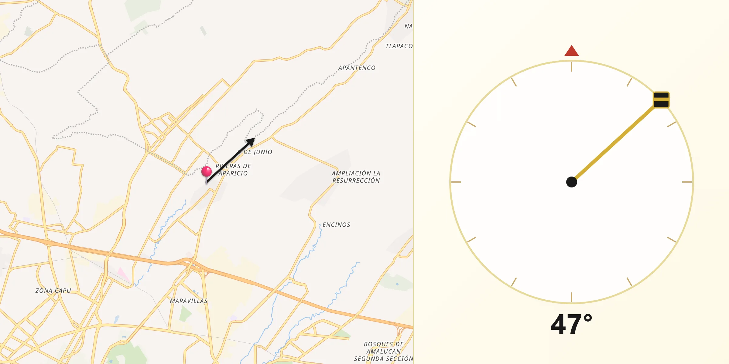 Dirección de la Qibla desde San Sebastián de Aparicio