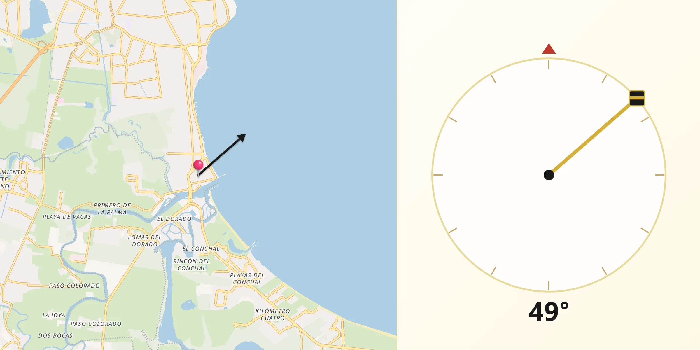 Dirección de la Qibla desde Boca del Rio