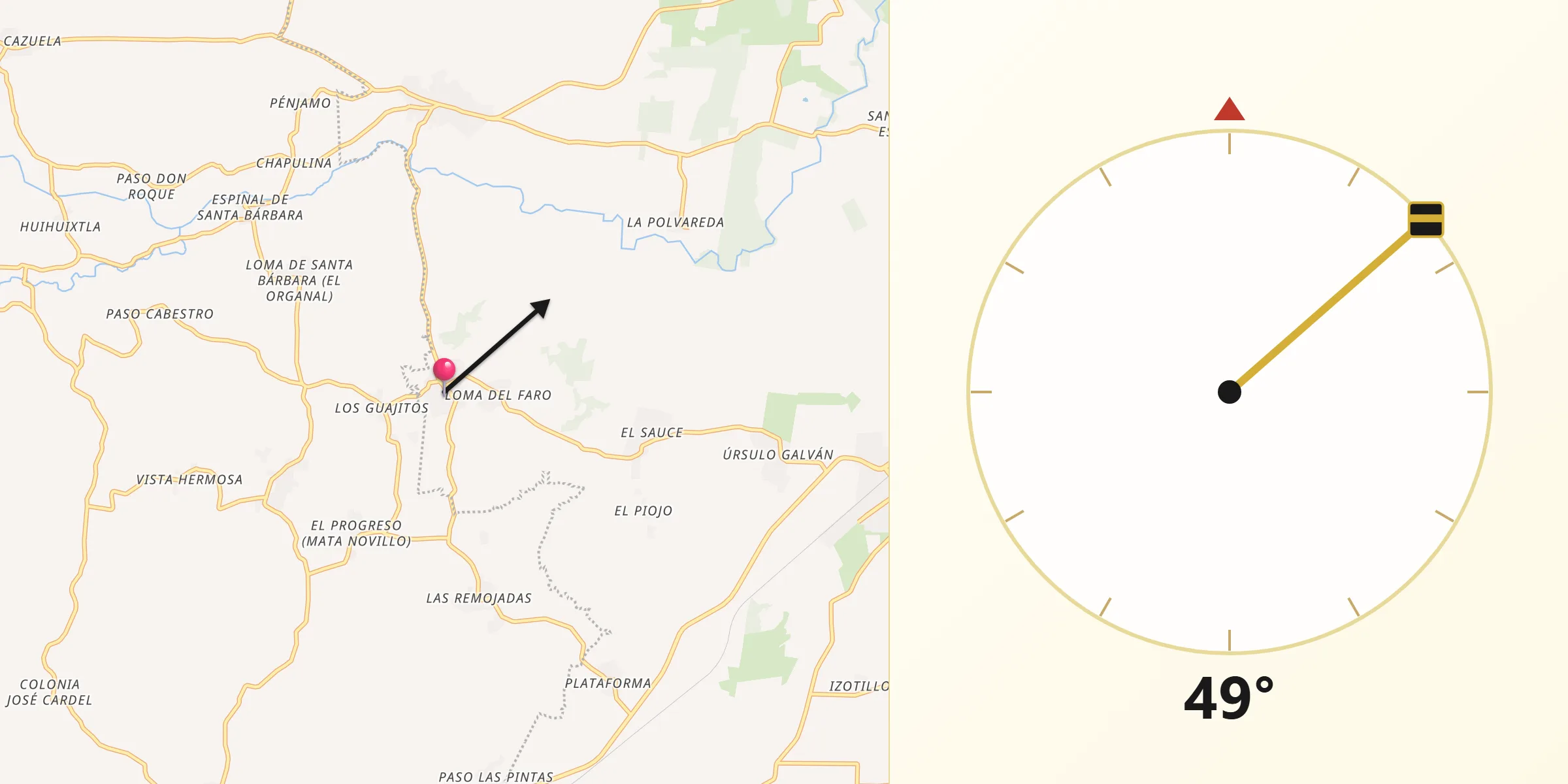 Dirección de la Qibla desde Loma de los Carmona