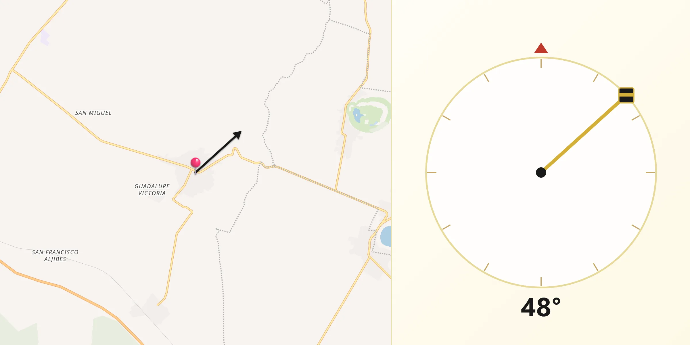 Dirección de la Qibla desde Santa Maria Coatepec
