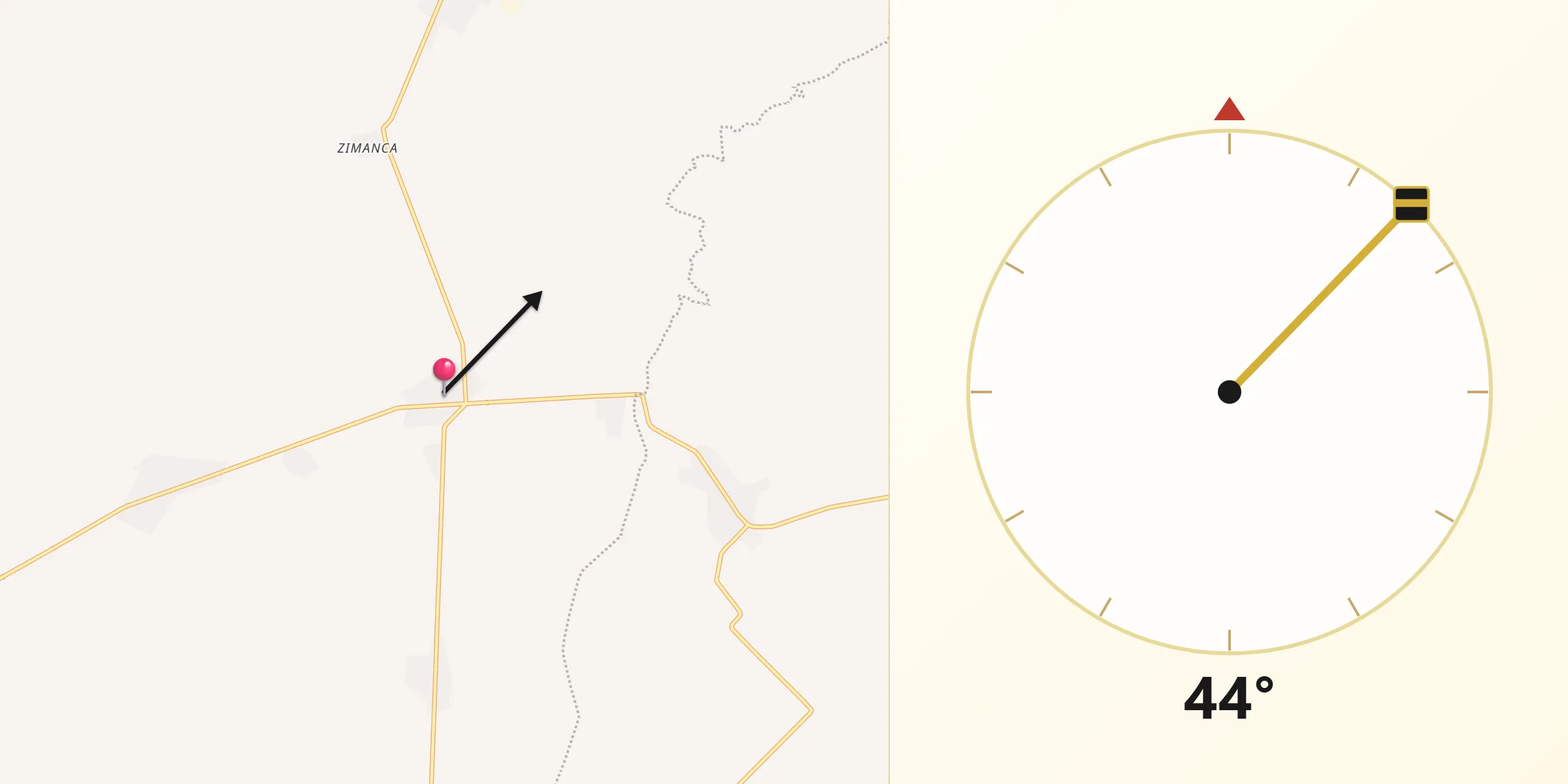 Dirección de la Qibla desde Pinzándaro