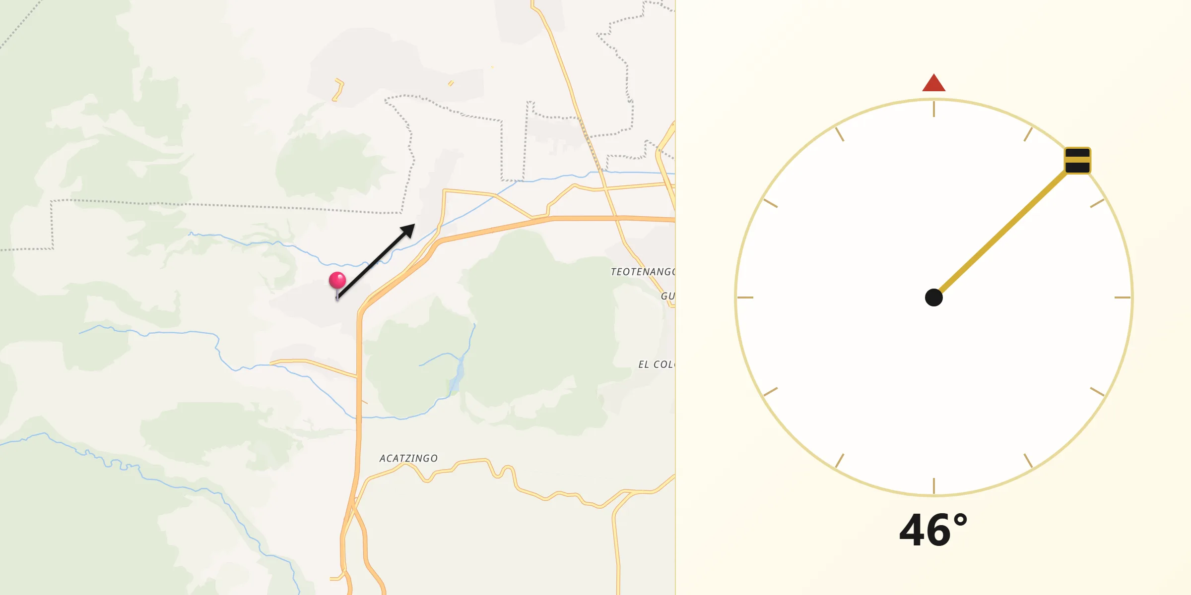 Dirección de la Qibla desde San Miguel Balderas
