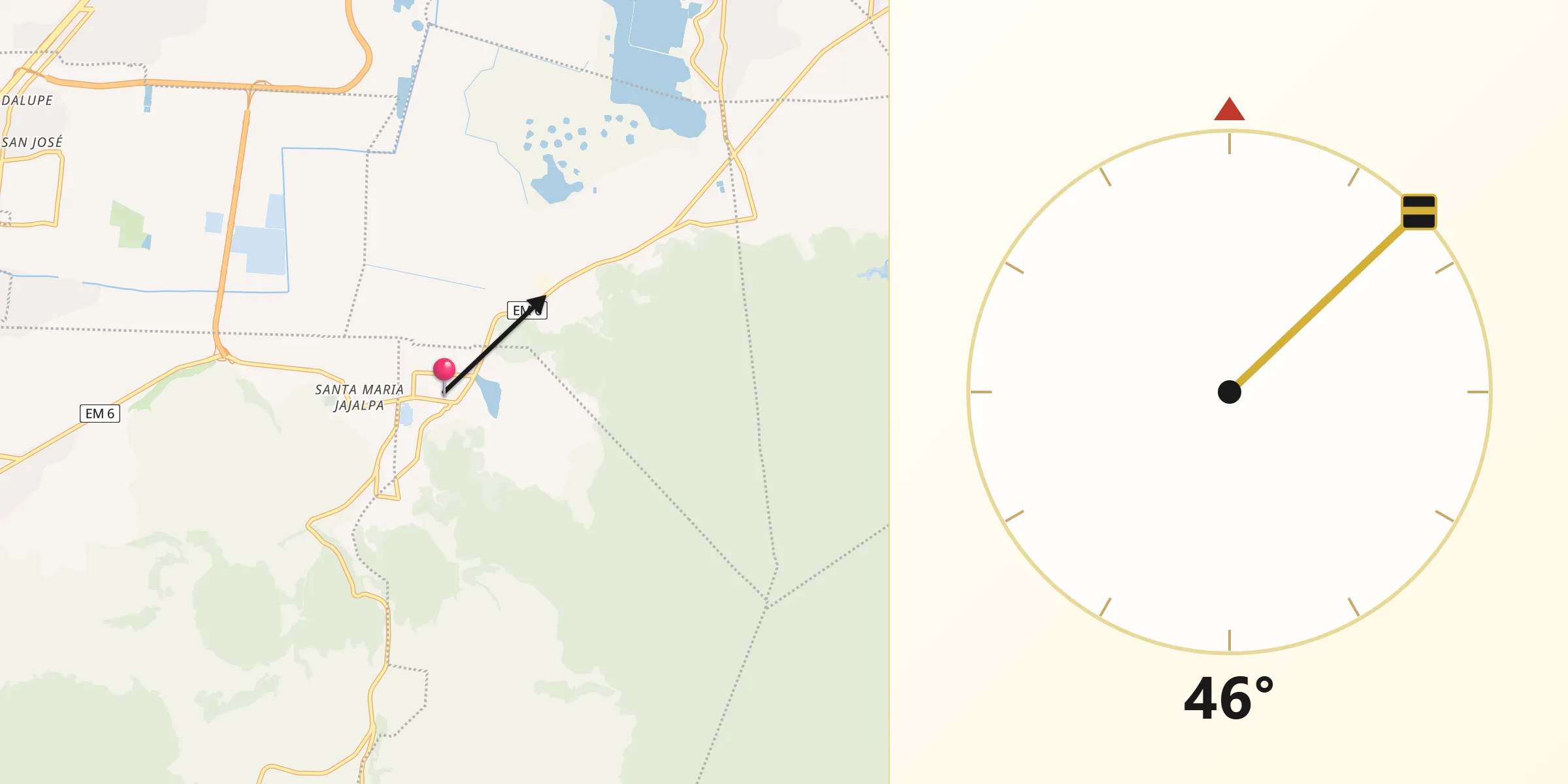 Dirección de la Qibla desde San Pedro Techuchulco