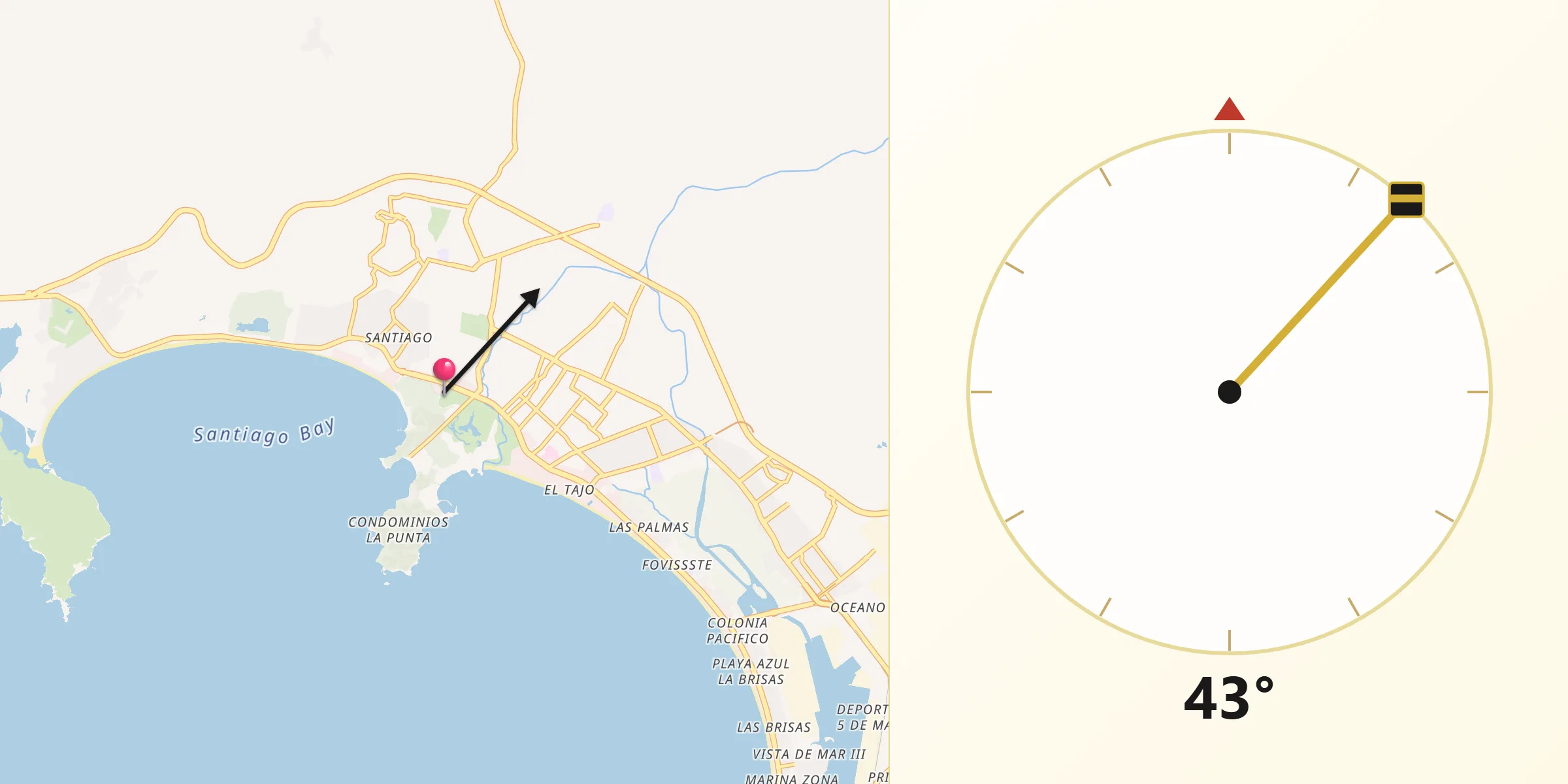 Dirección de la Qibla desde Manzanillo