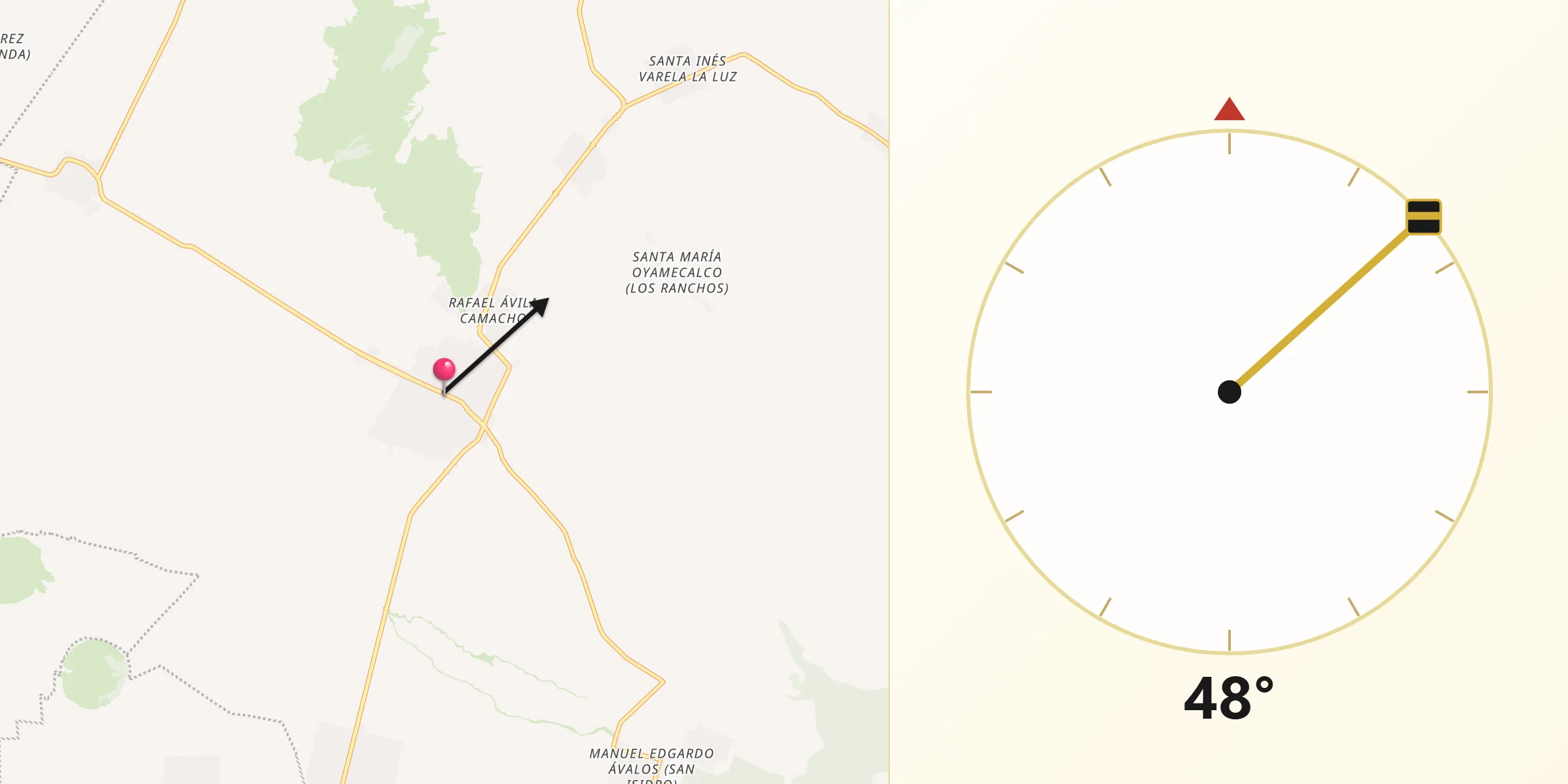 Dirección de la Qibla desde Tlachichuca