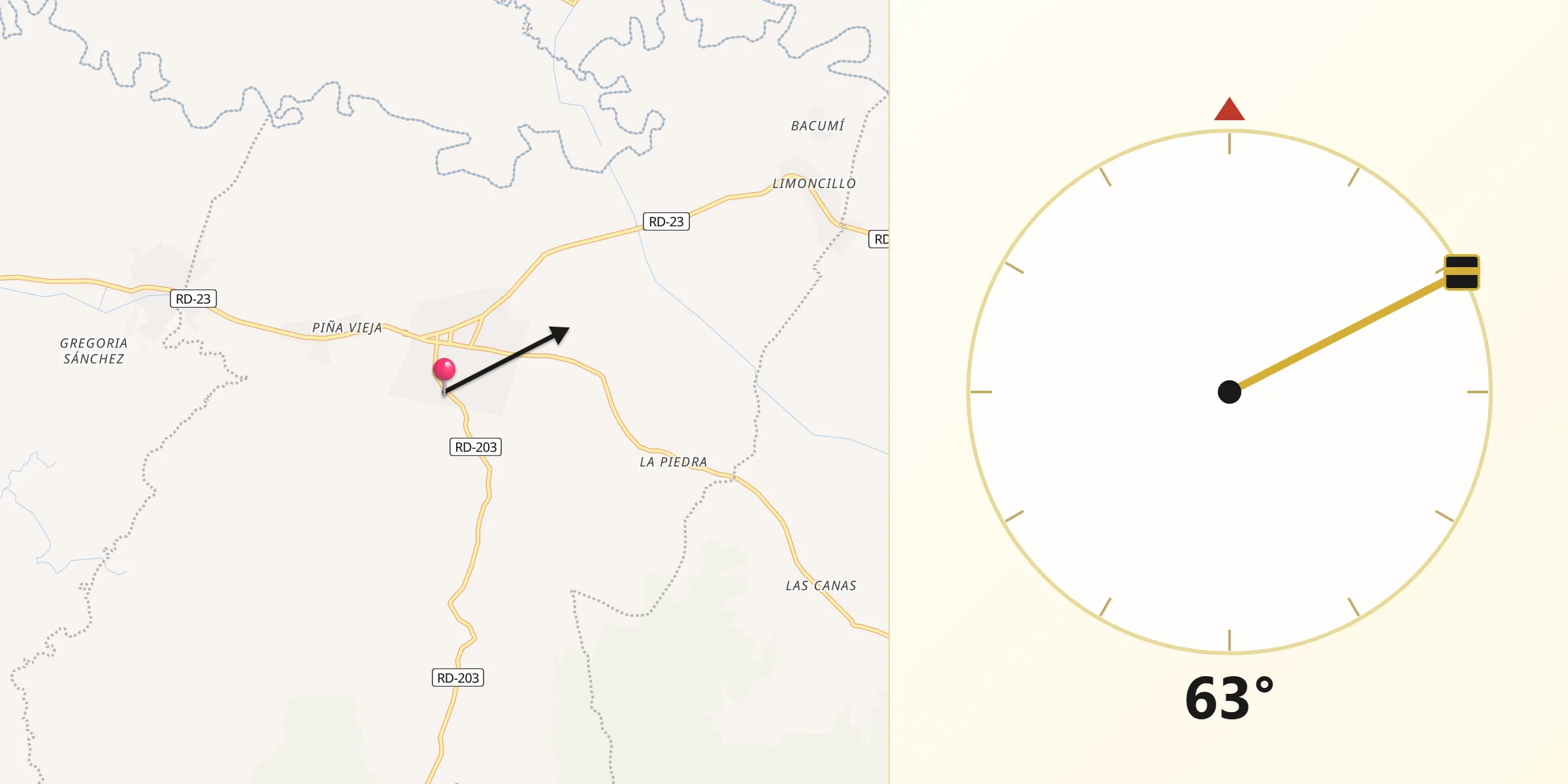 Dirección de la Qibla desde Fantino