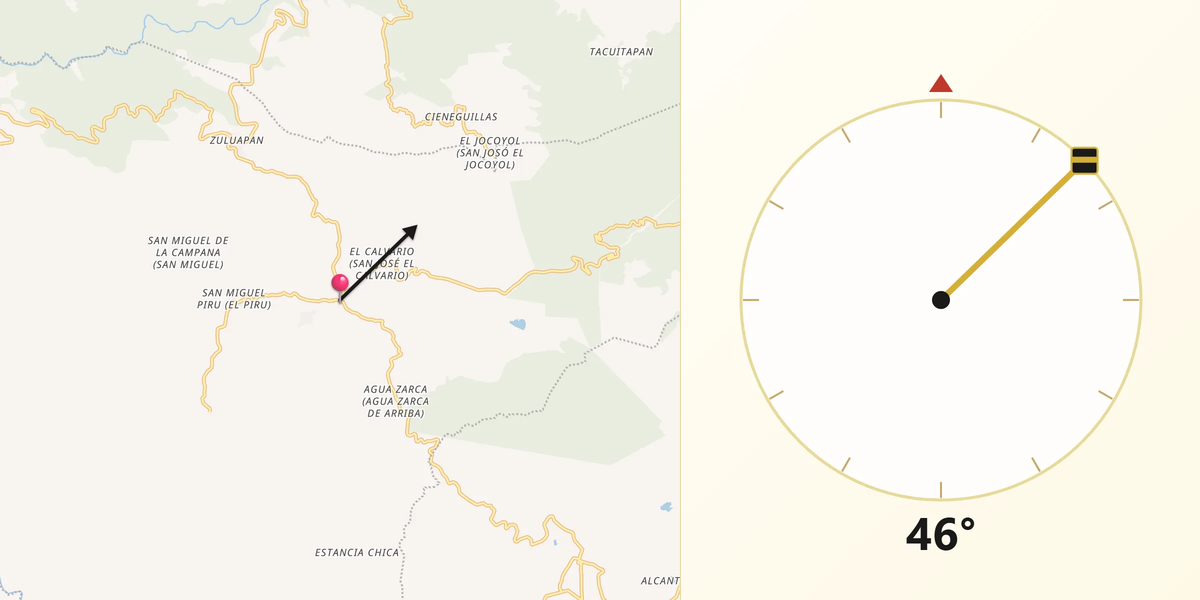 Dirección de la Qibla desde Otzoloapan