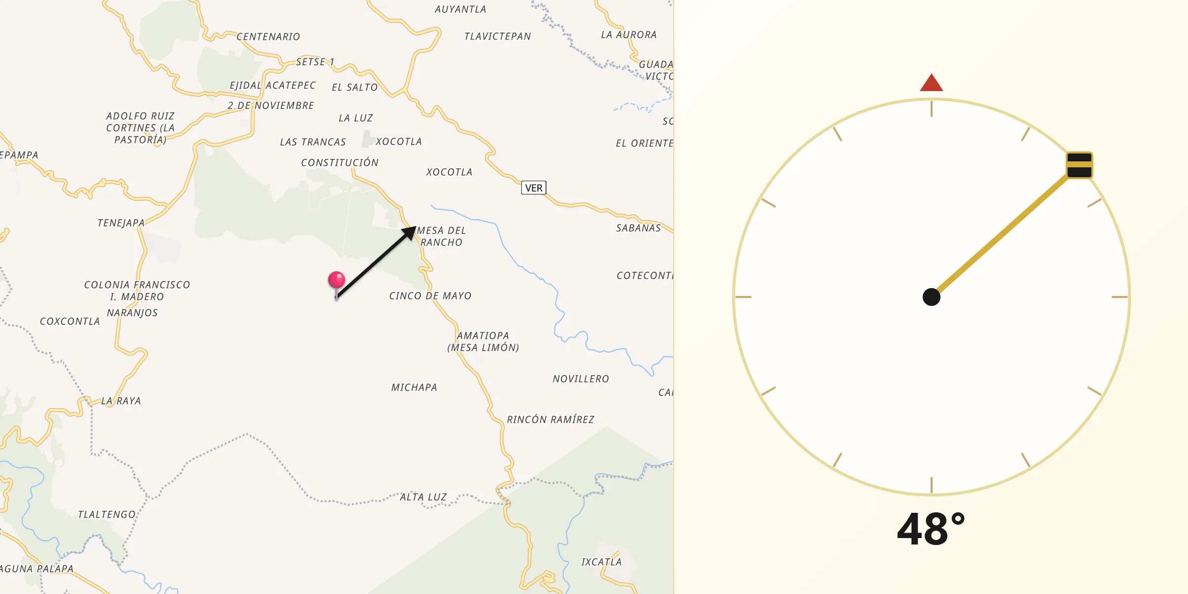 Dirección de la Qibla desde Ixpila