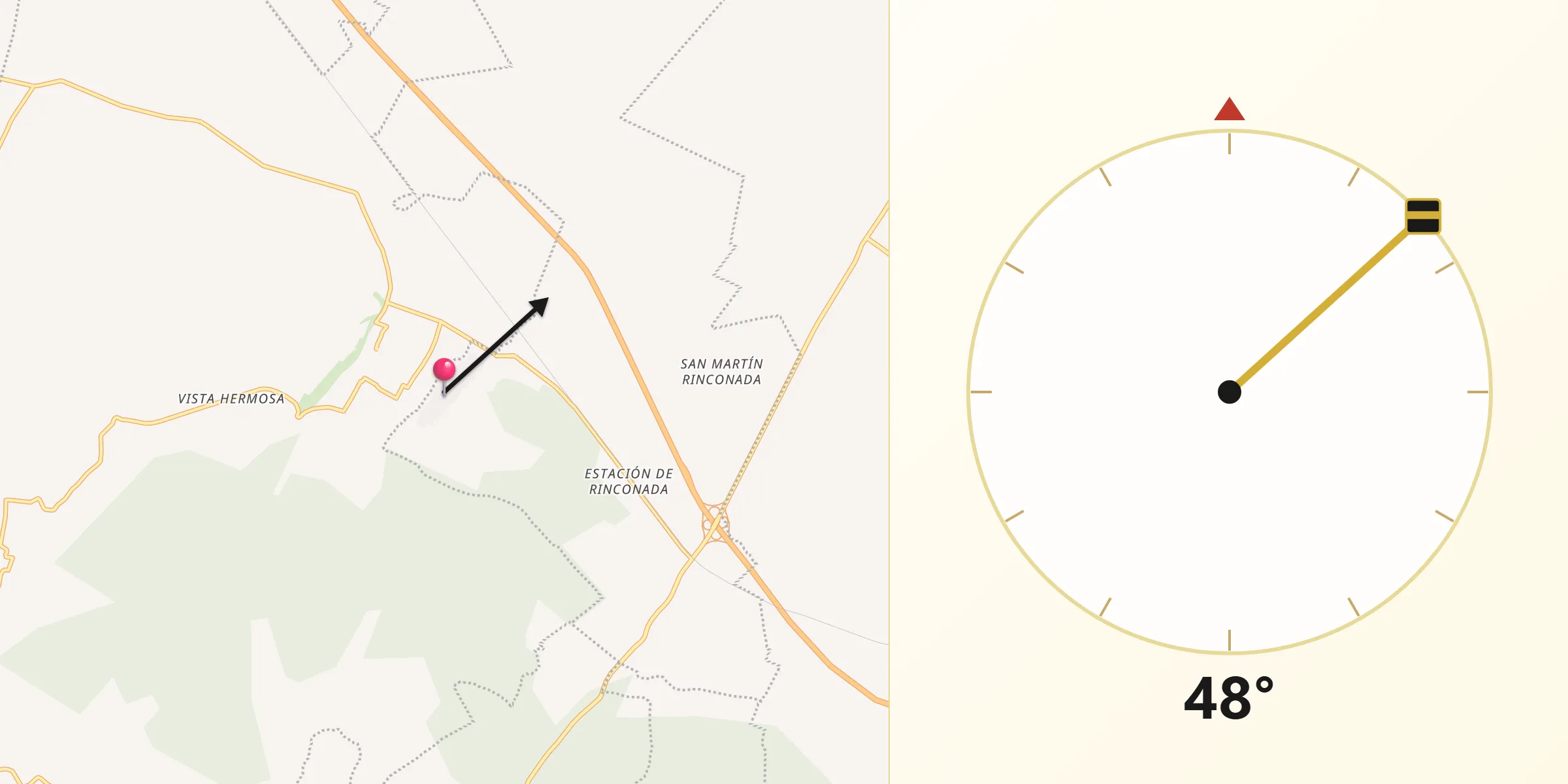 Dirección de la Qibla desde Mazapiltepec