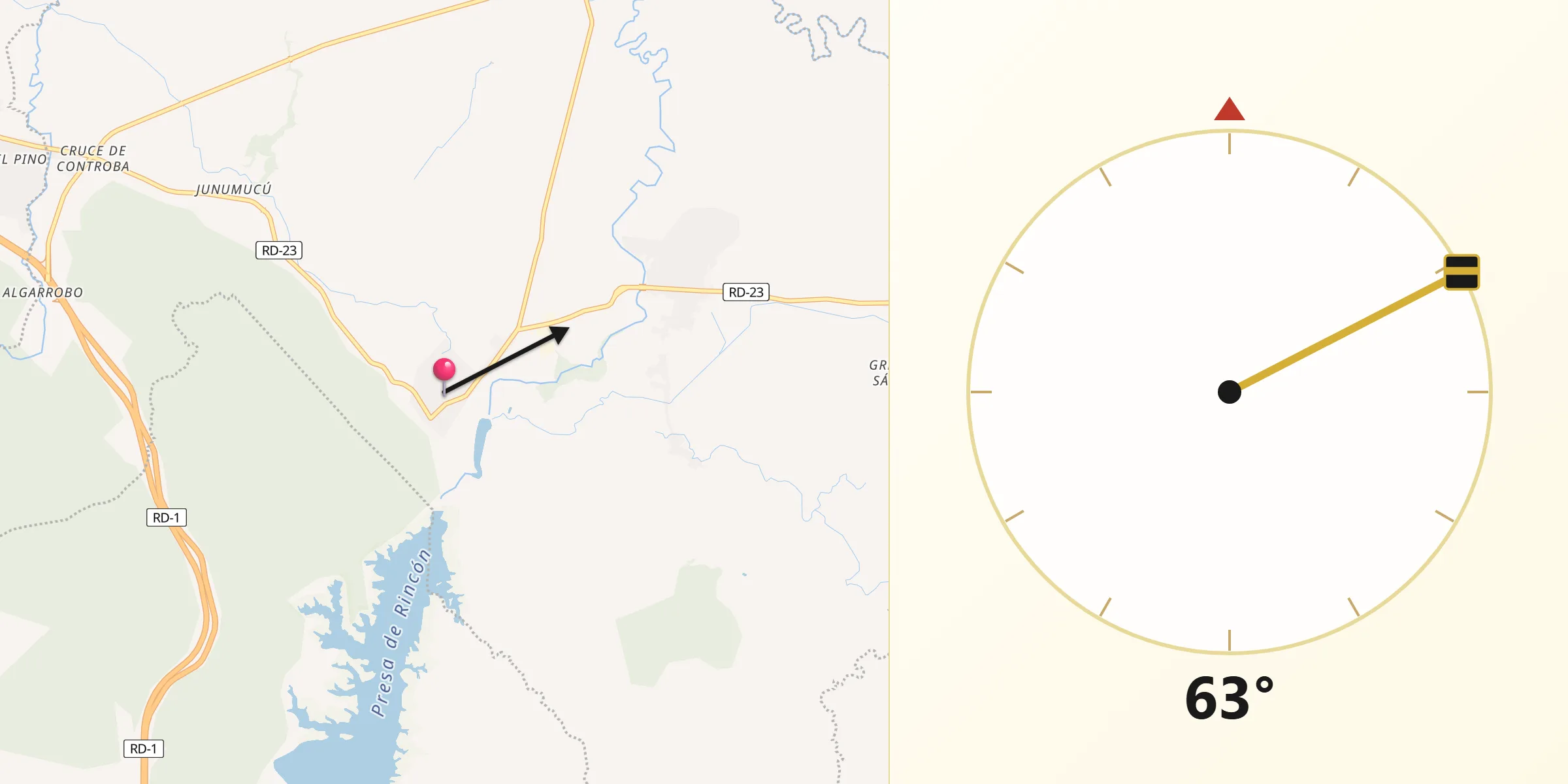 Dirección de la Qibla desde Rincón
