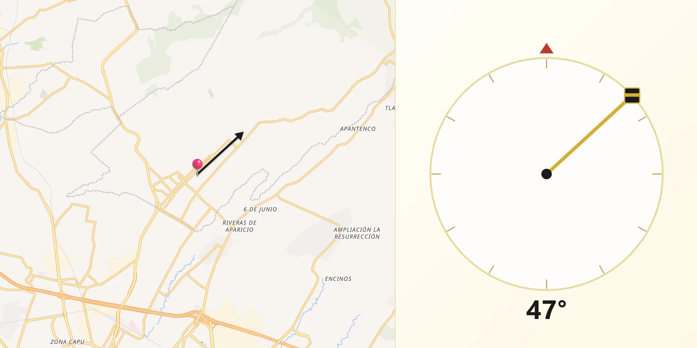 Dirección de la Qibla desde Villa Vicente Guerrero
