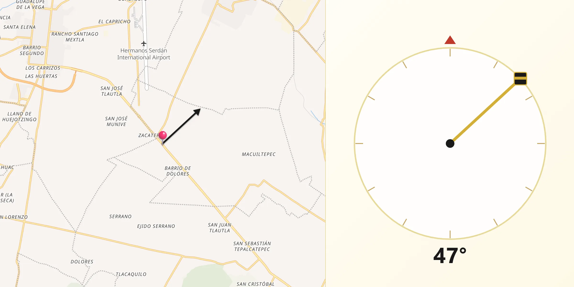 Dirección de la Qibla desde Santa María Zacatepec