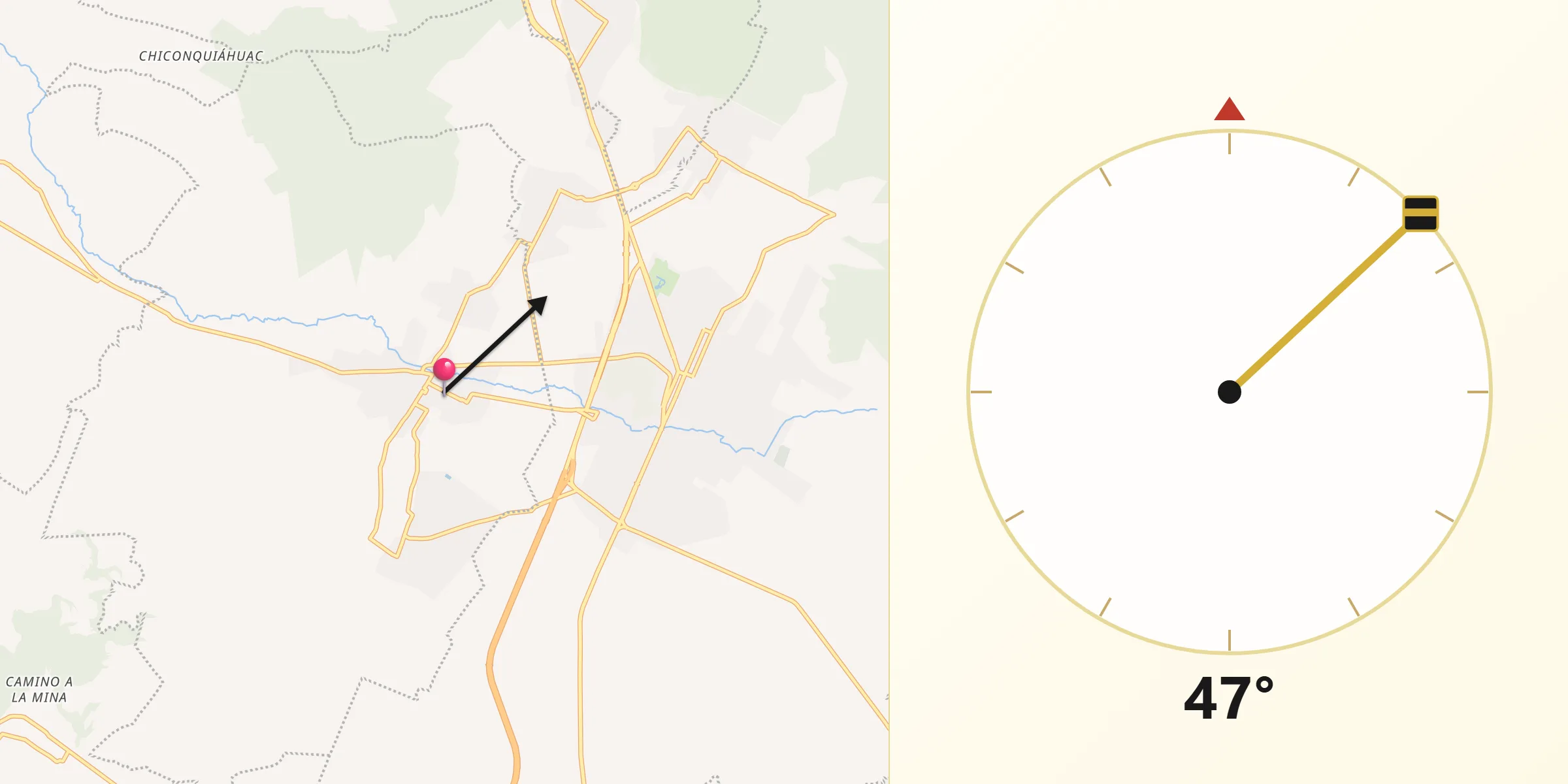 Dirección de la Qibla desde Ayapango