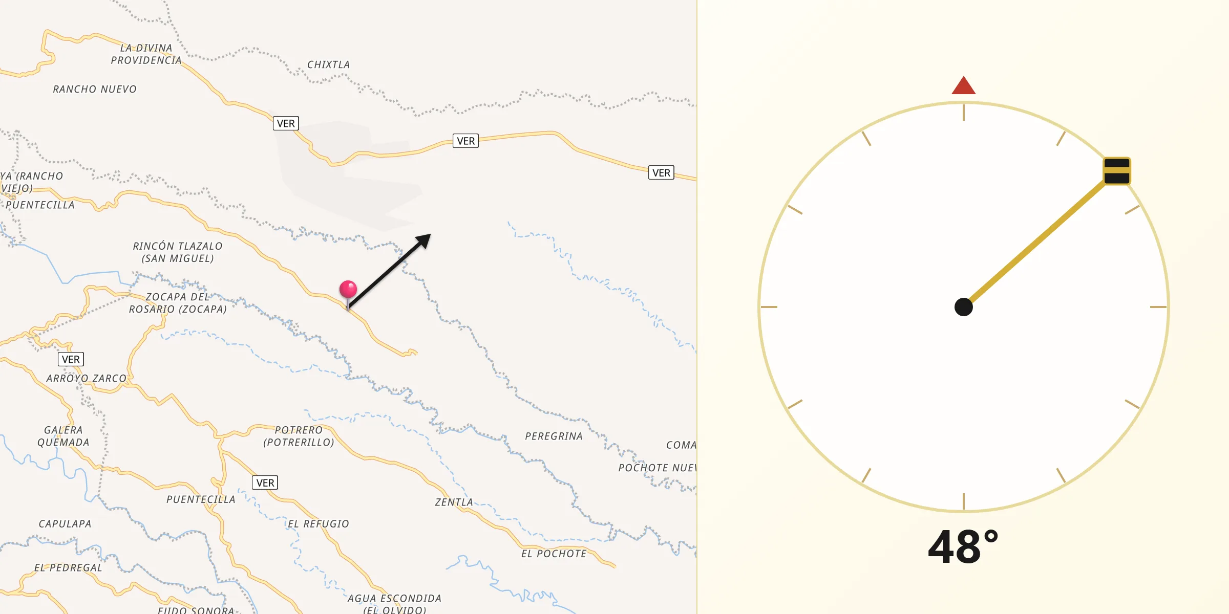 Dirección de la Qibla desde Chavaxtla