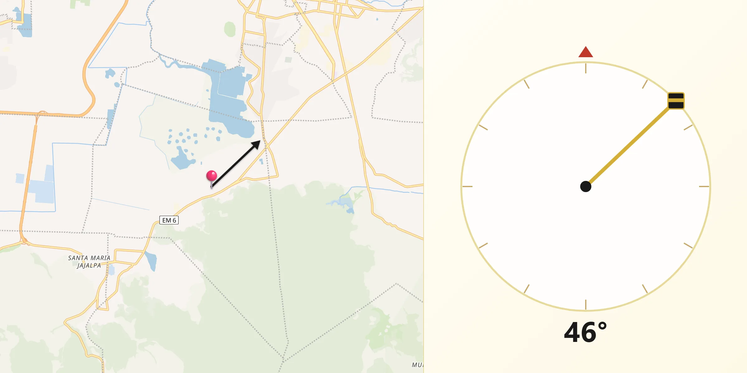 Dirección de la Qibla desde Texcalyacac