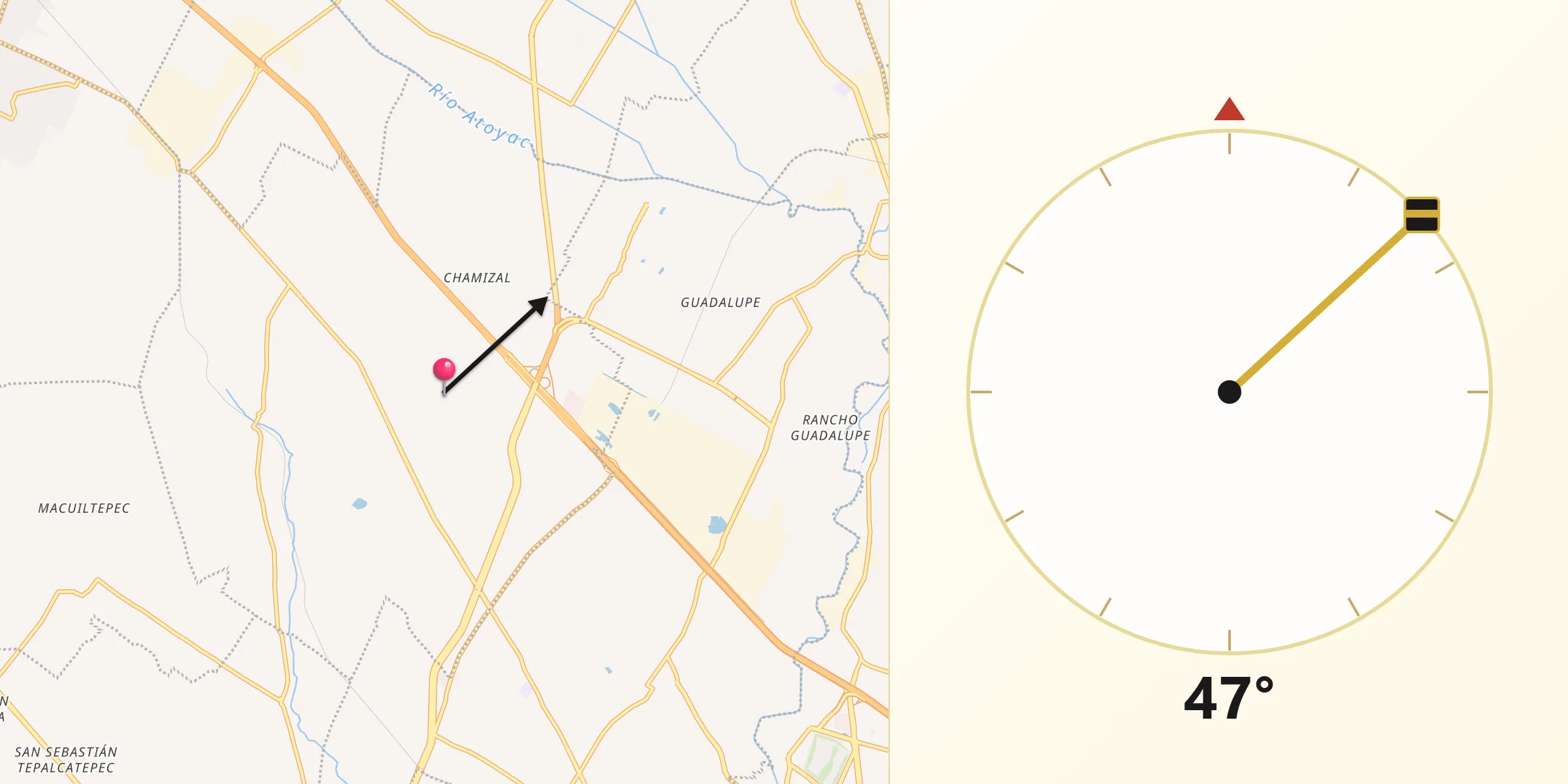 Dirección de la Qibla desde San Francisco Ocotlán