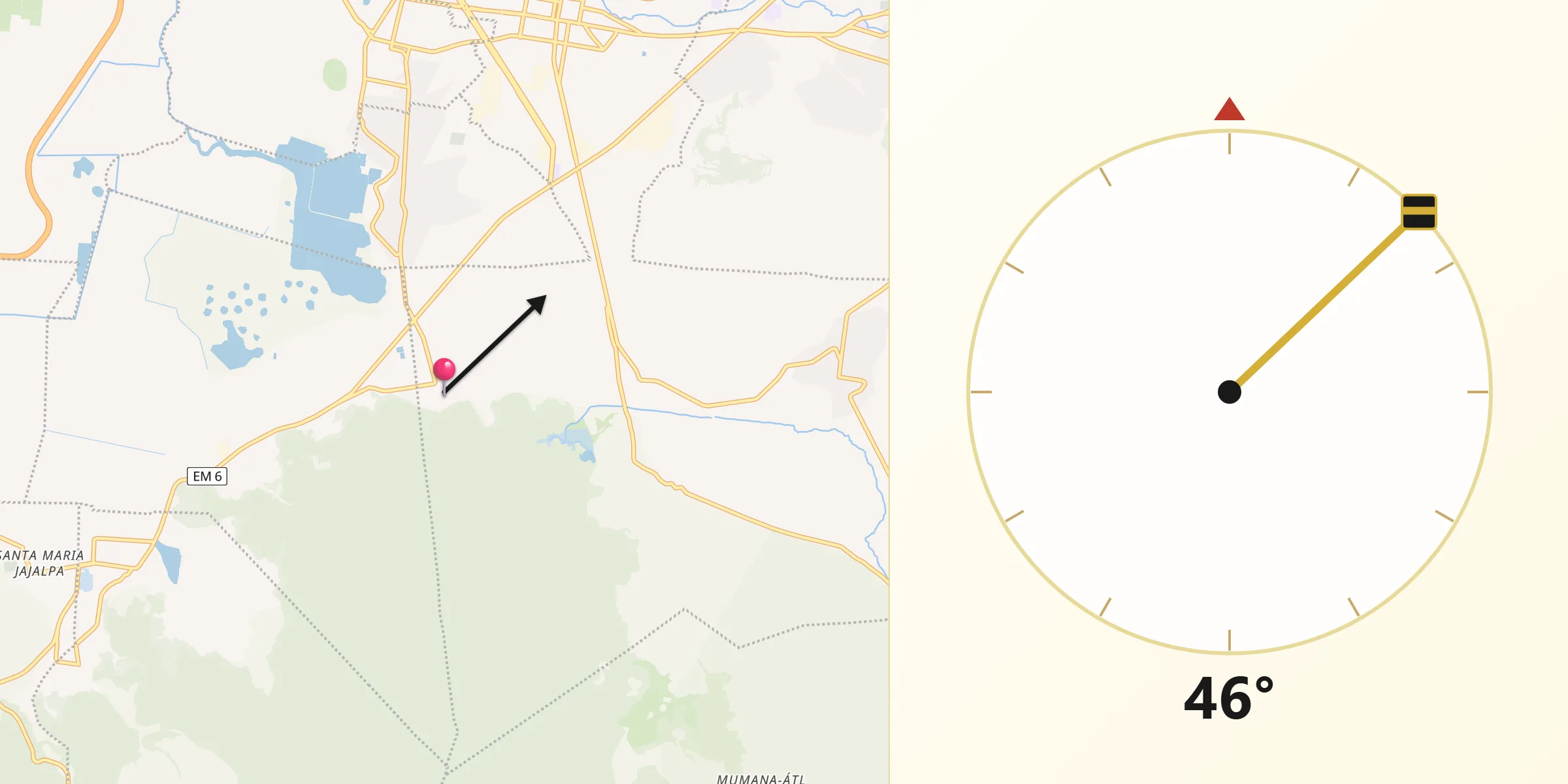 Dirección de la Qibla desde San Lorenzo Huehuetitlán