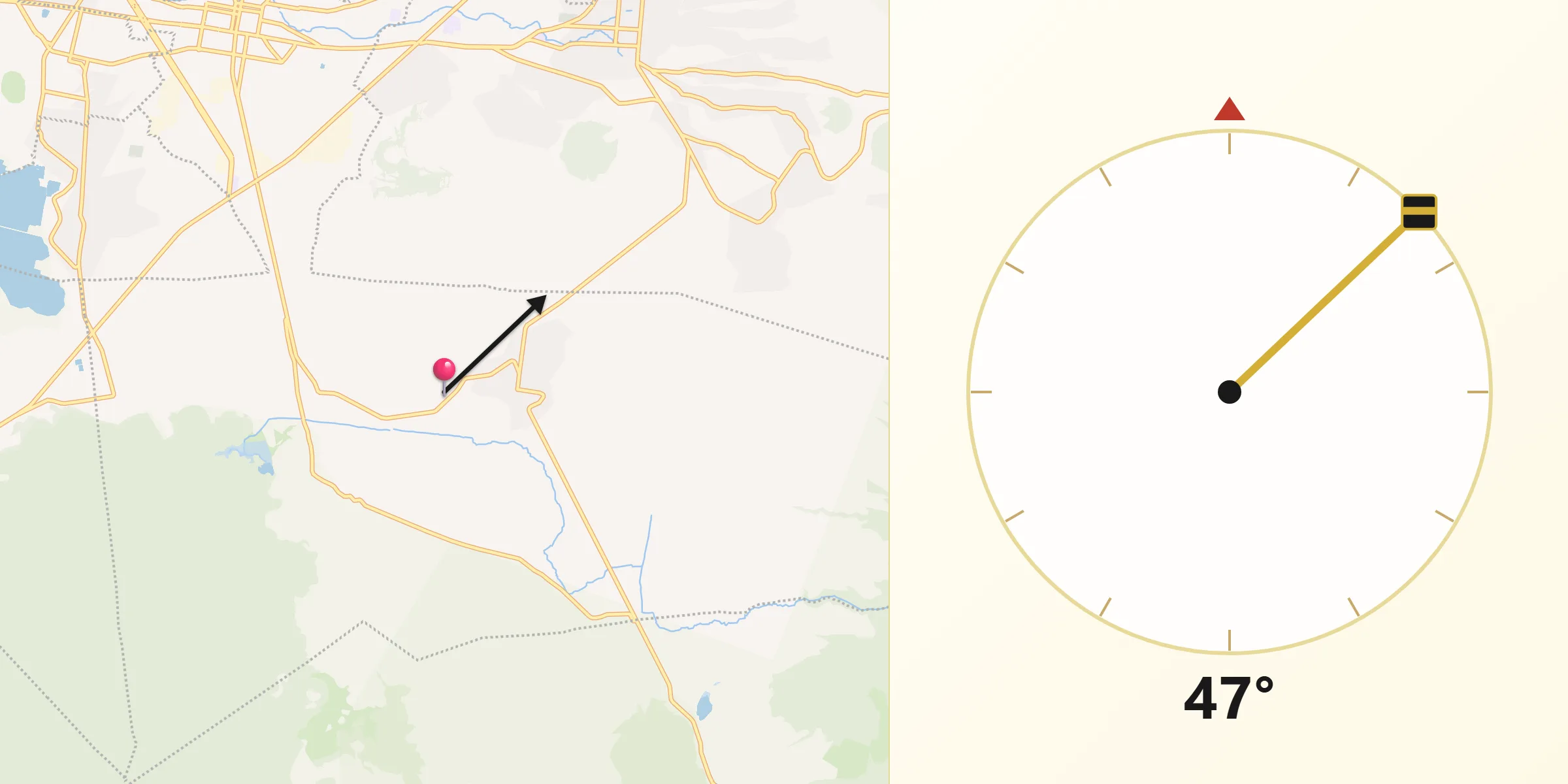 Dirección de la Qibla desde Tlaminca