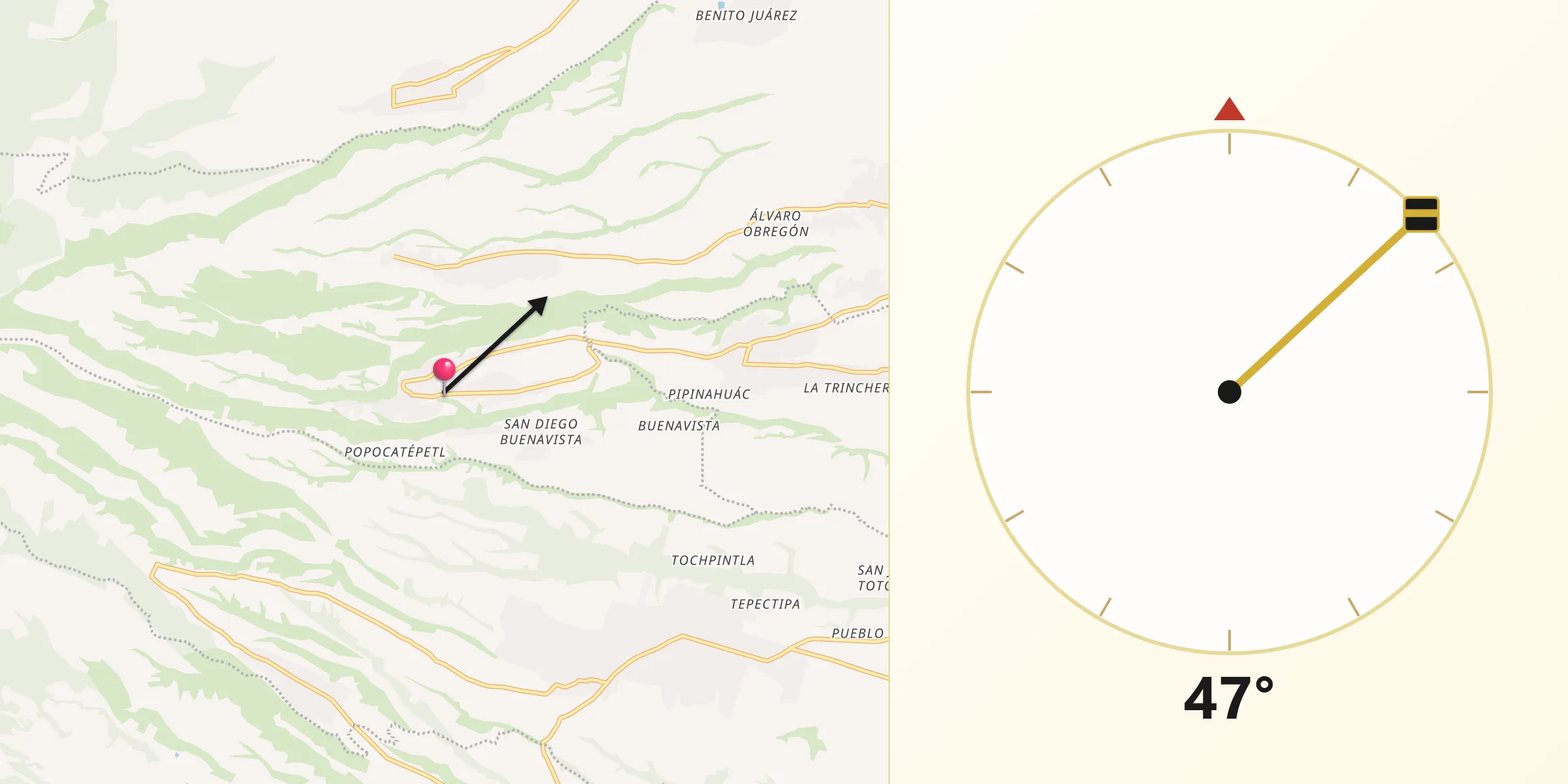 Dirección de la Qibla desde Santa María Atexcac
