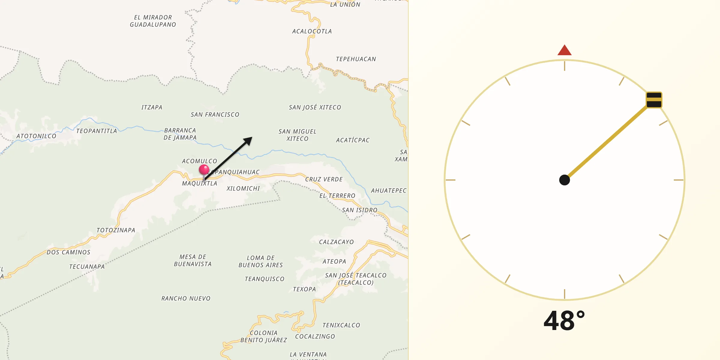 Dirección de la Qibla desde Calcahualco