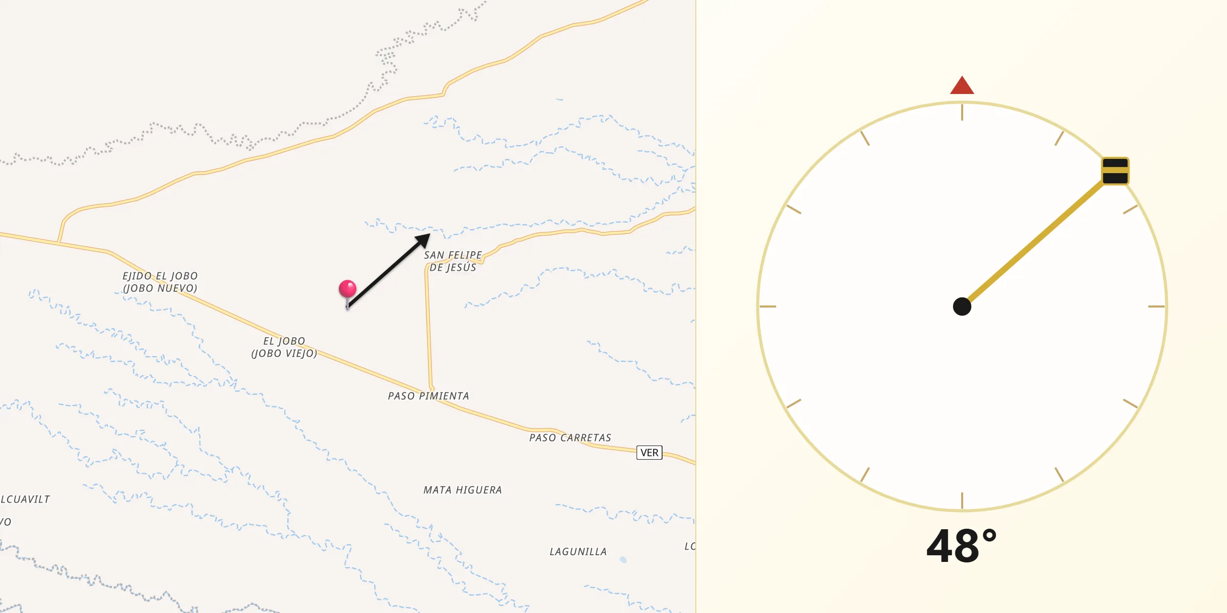 Dirección de la Qibla desde Comapa