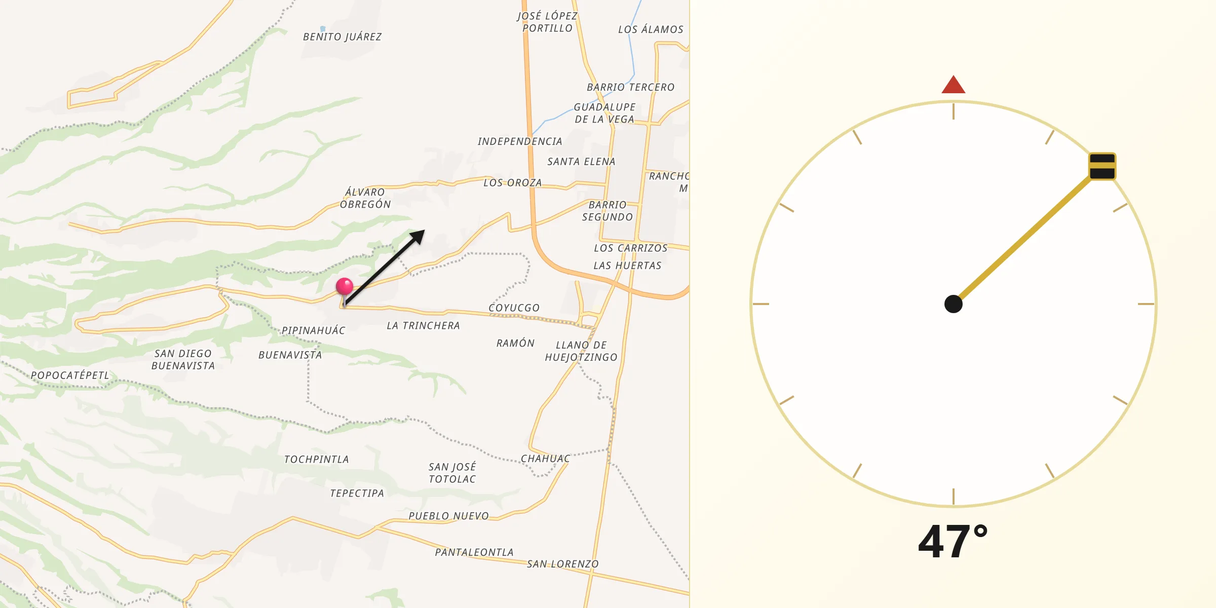 Dirección de la Qibla desde Domingo Arenas