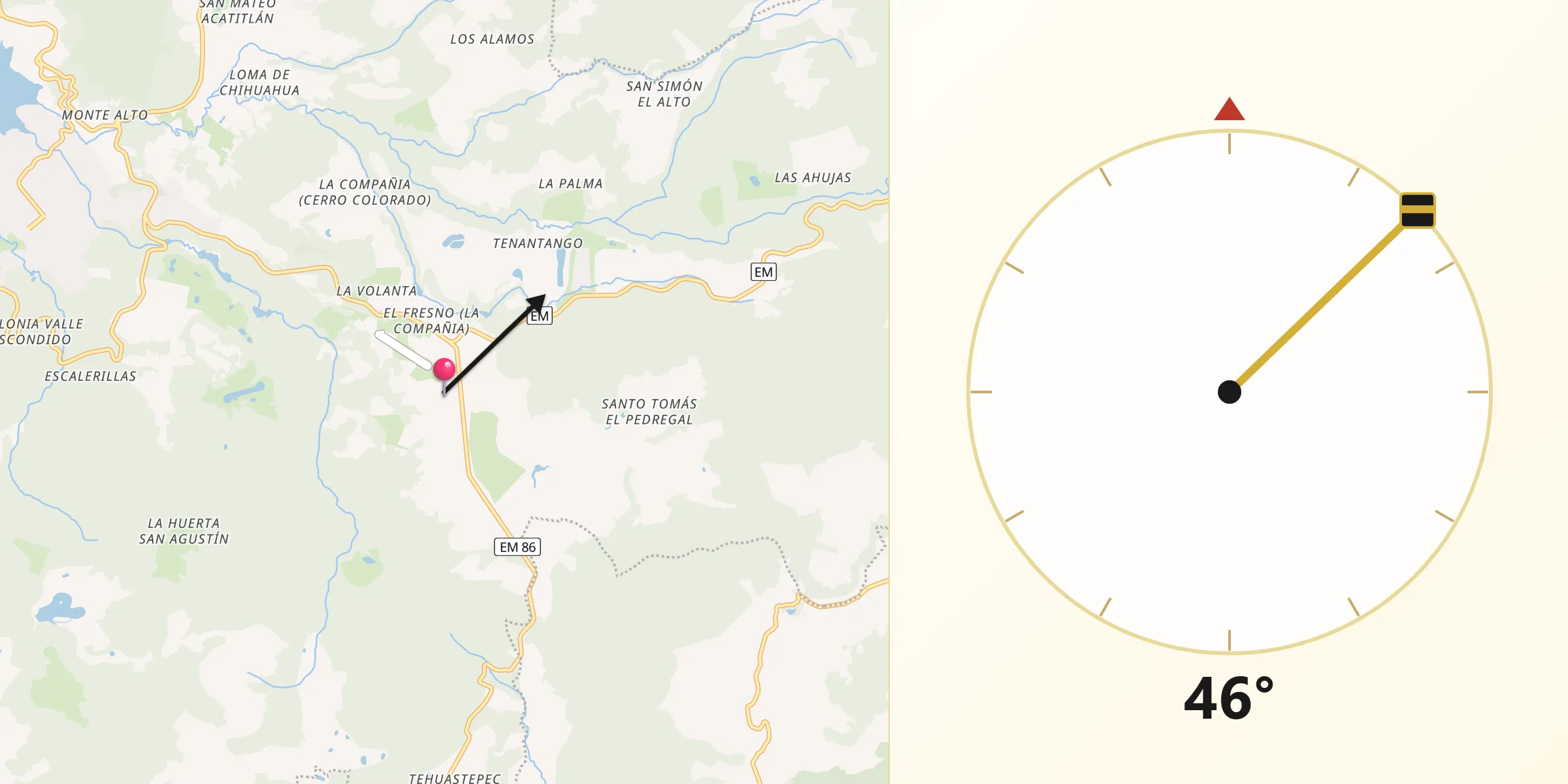 Dirección de la Qibla desde Cuadrilla de Dolores