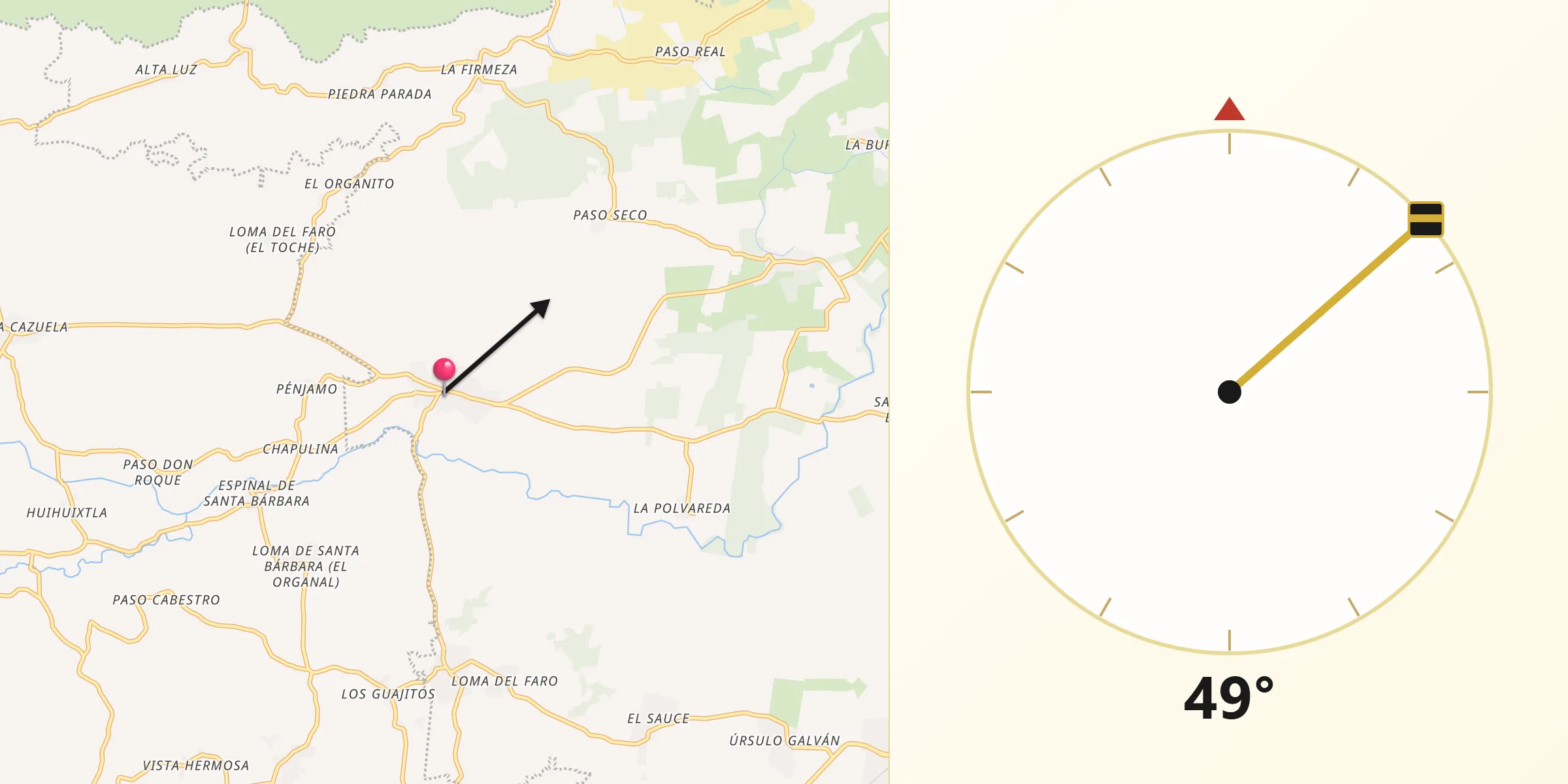 Dirección de la Qibla desde Tenenexpan