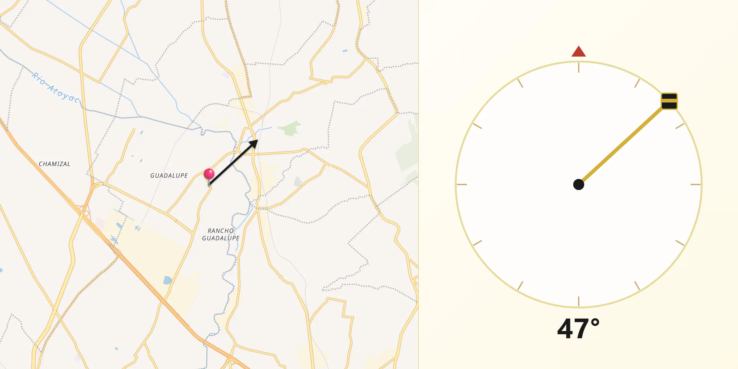 Dirección de la Qibla desde Almecatla
