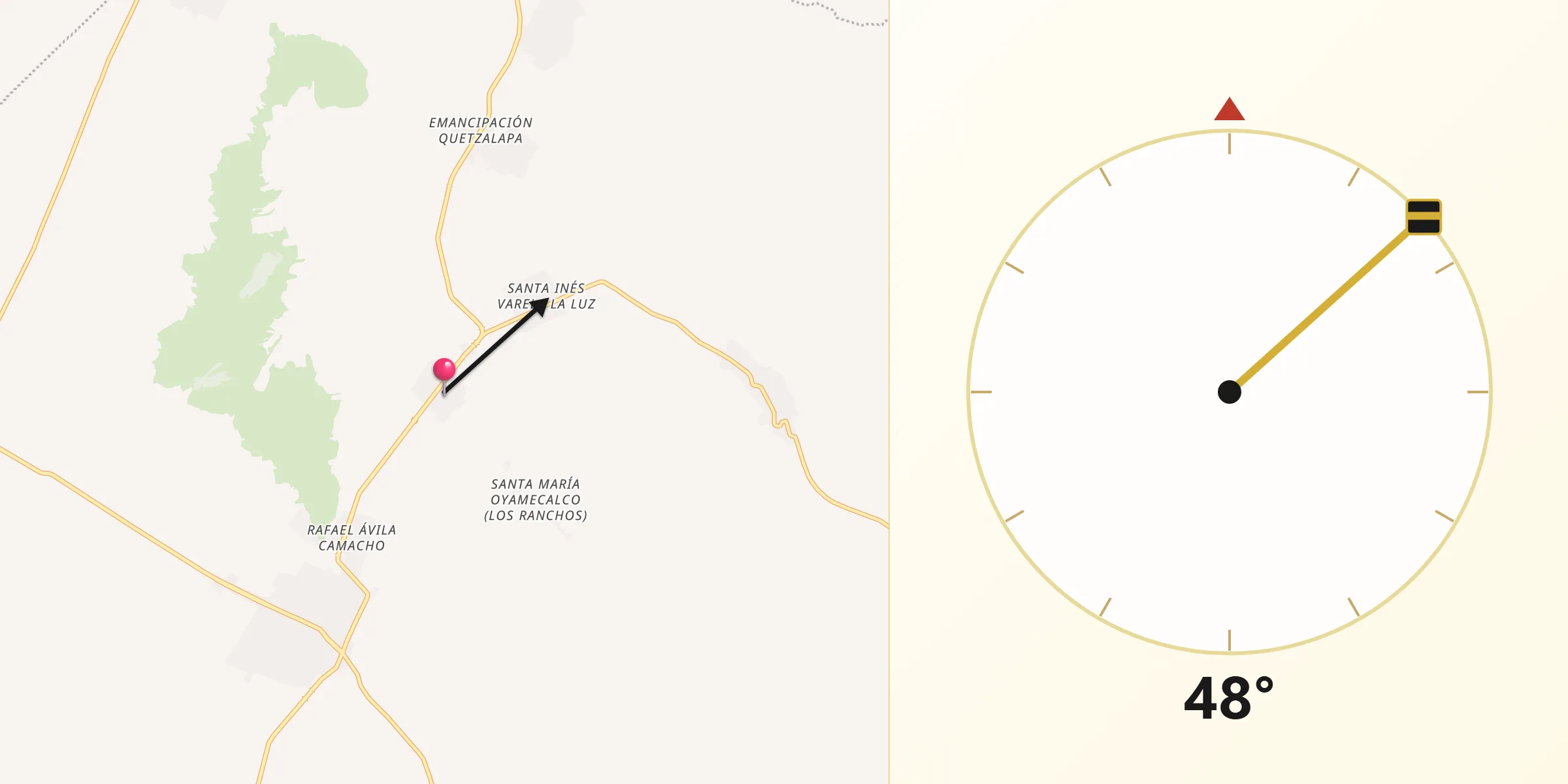 Dirección de la Qibla desde Lázaro Cárdenas