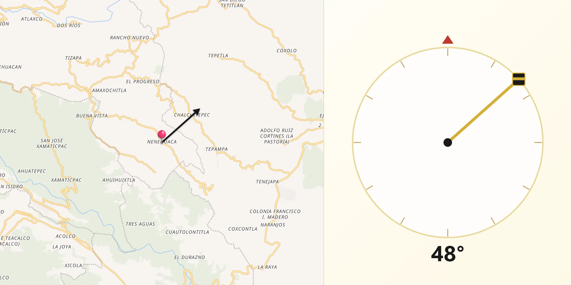 Dirección de la Qibla desde Nenehuaca