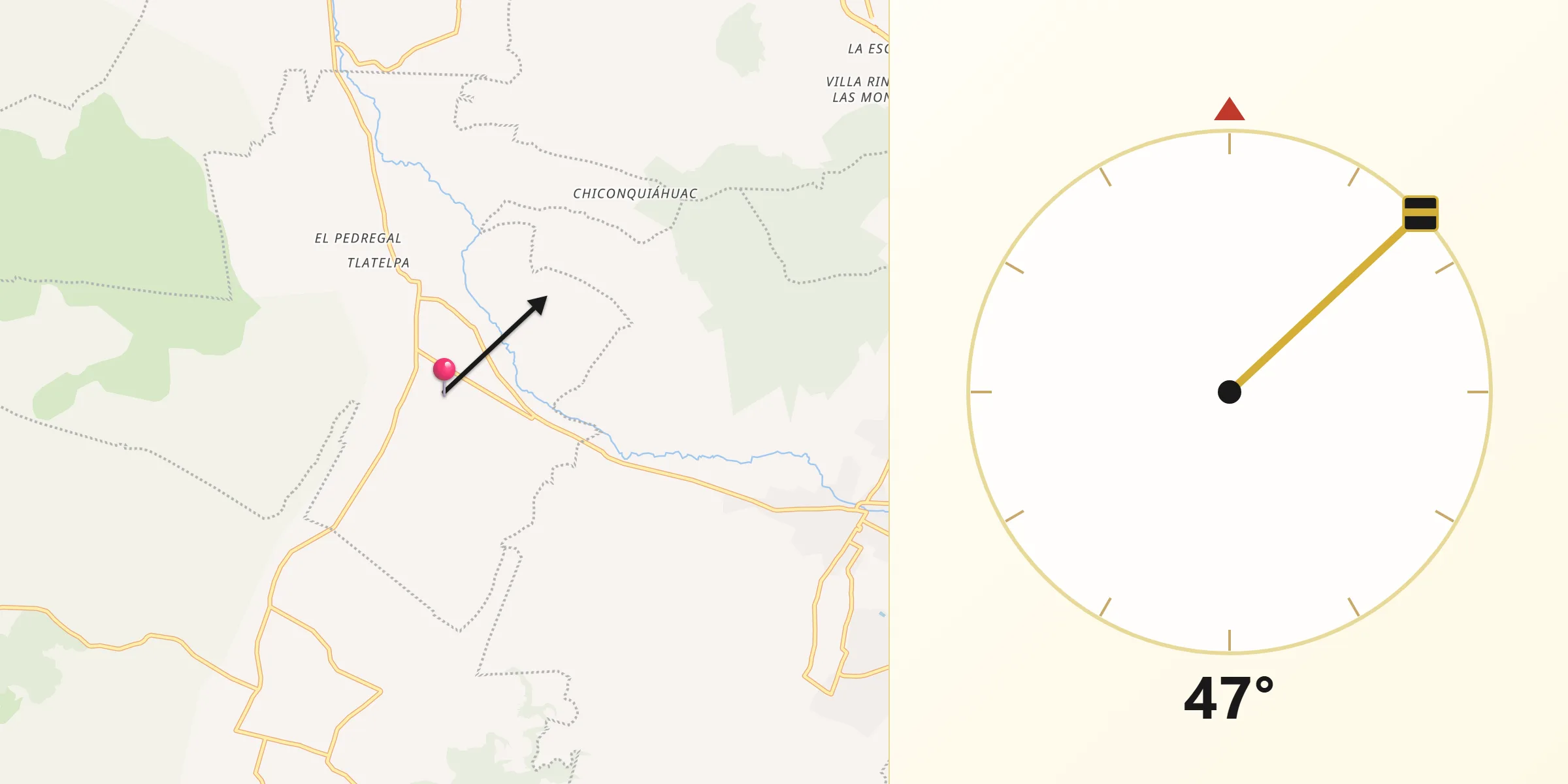 Dirección de la Qibla desde Santiago Tepopula