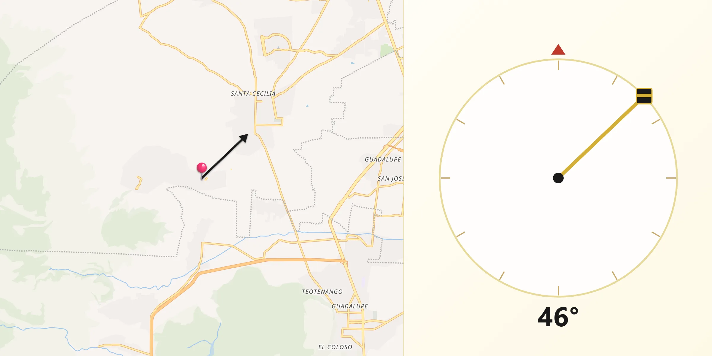 Dirección de la Qibla desde San Diego la Huerta