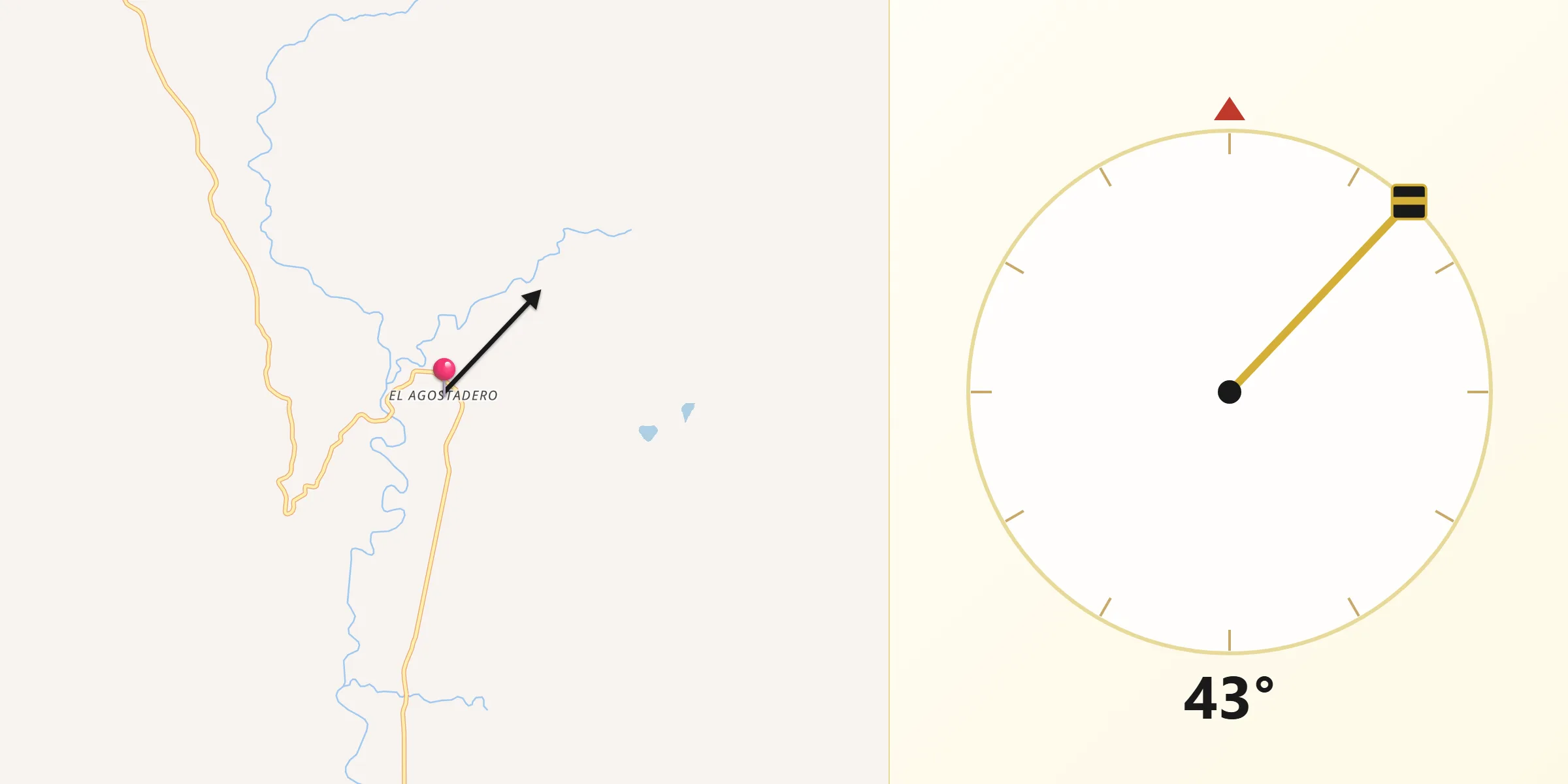 Dirección de la Qibla desde El Agostadero