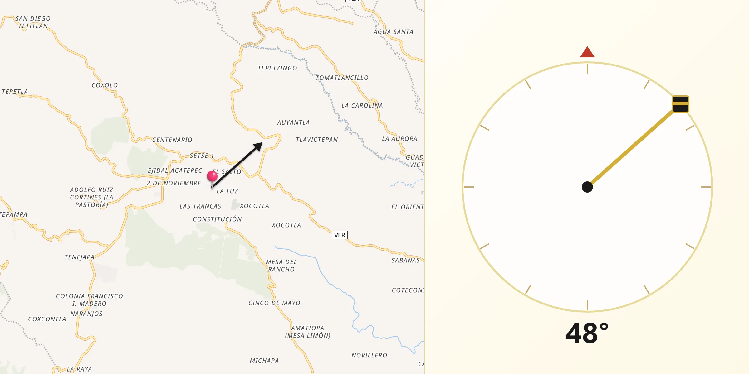 Dirección de la Qibla desde Huatusco