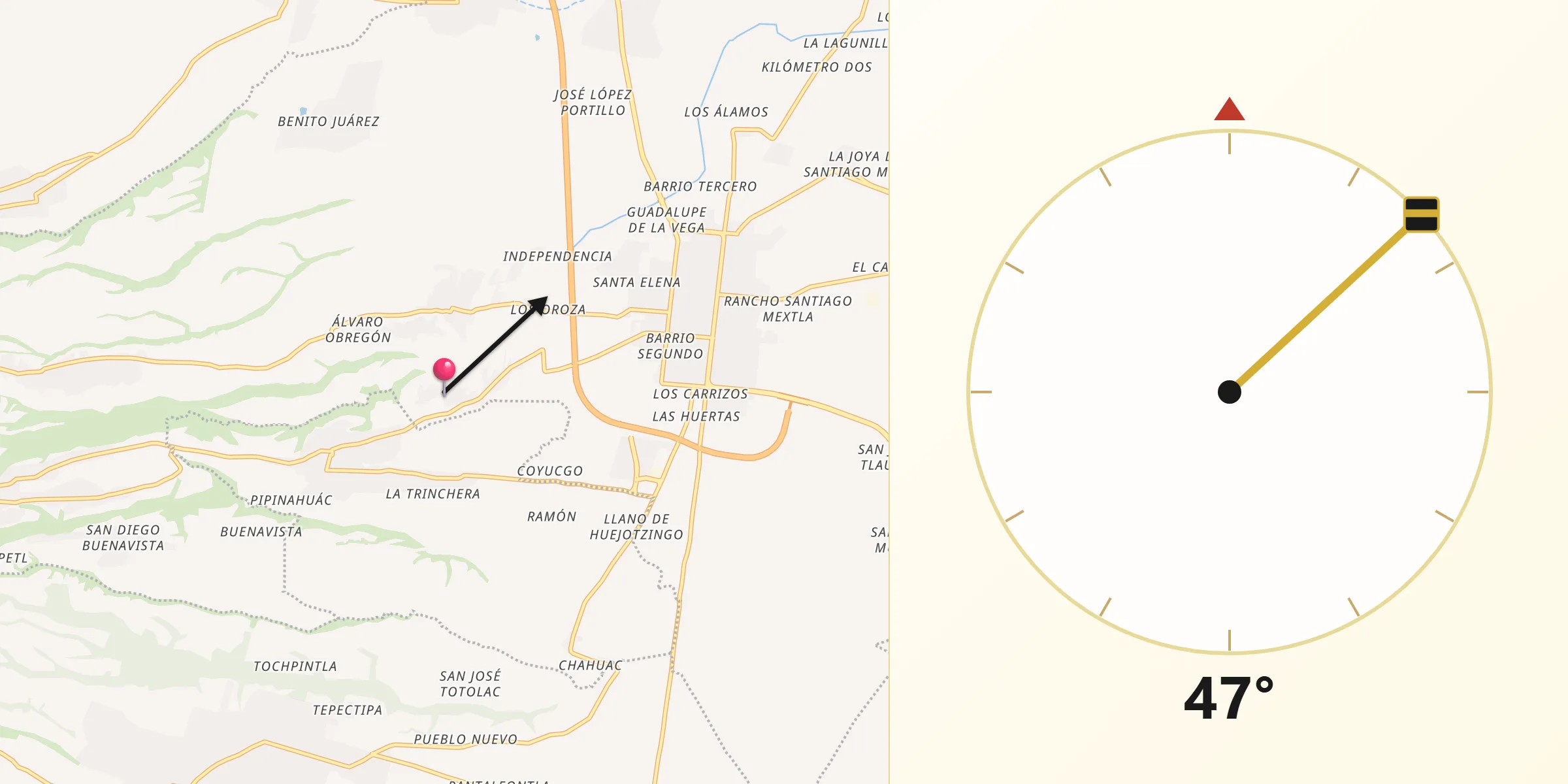 Dirección de la Qibla desde San Juan Pancoac
