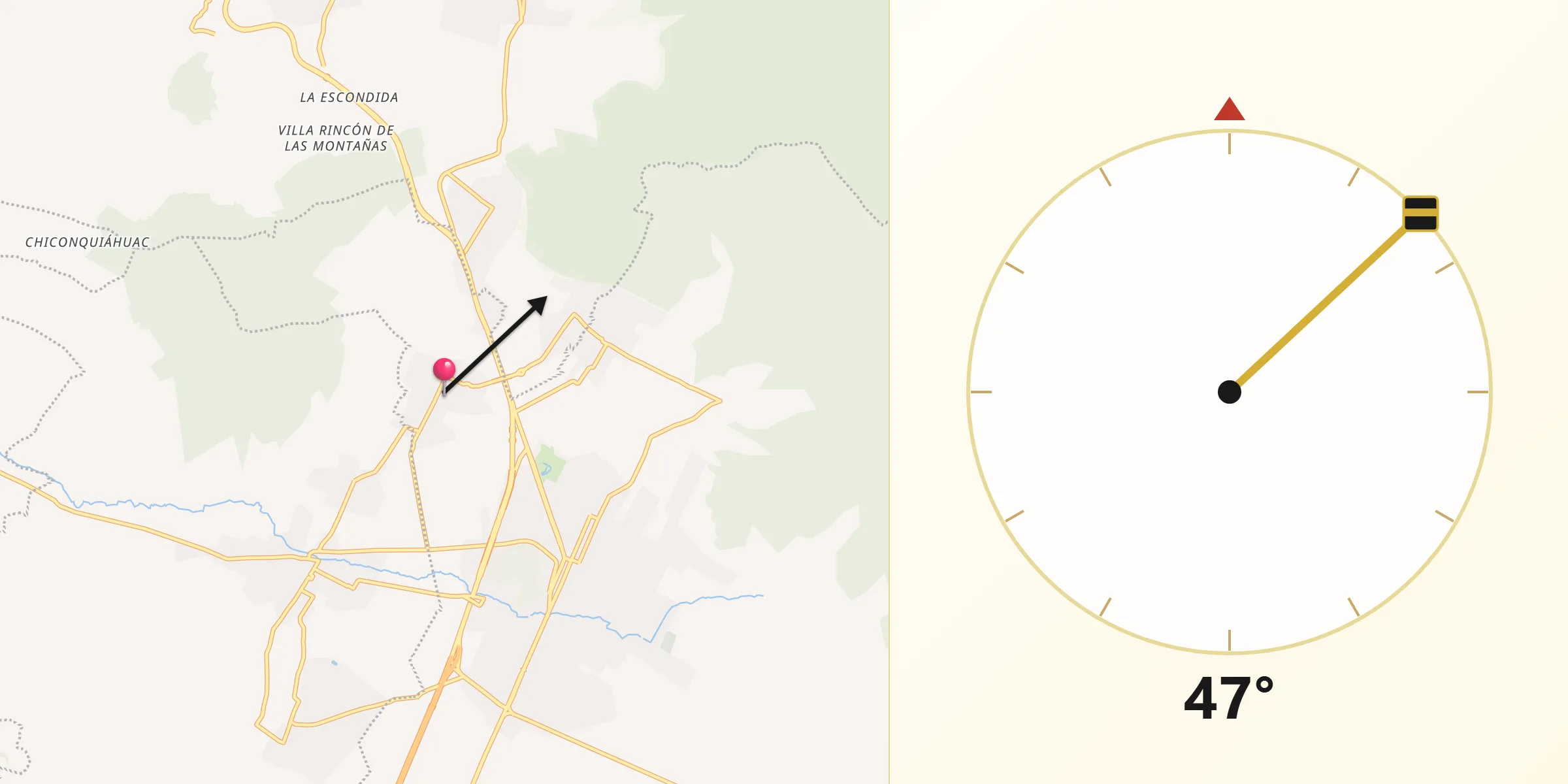 Dirección de la Qibla desde Zentlalpan