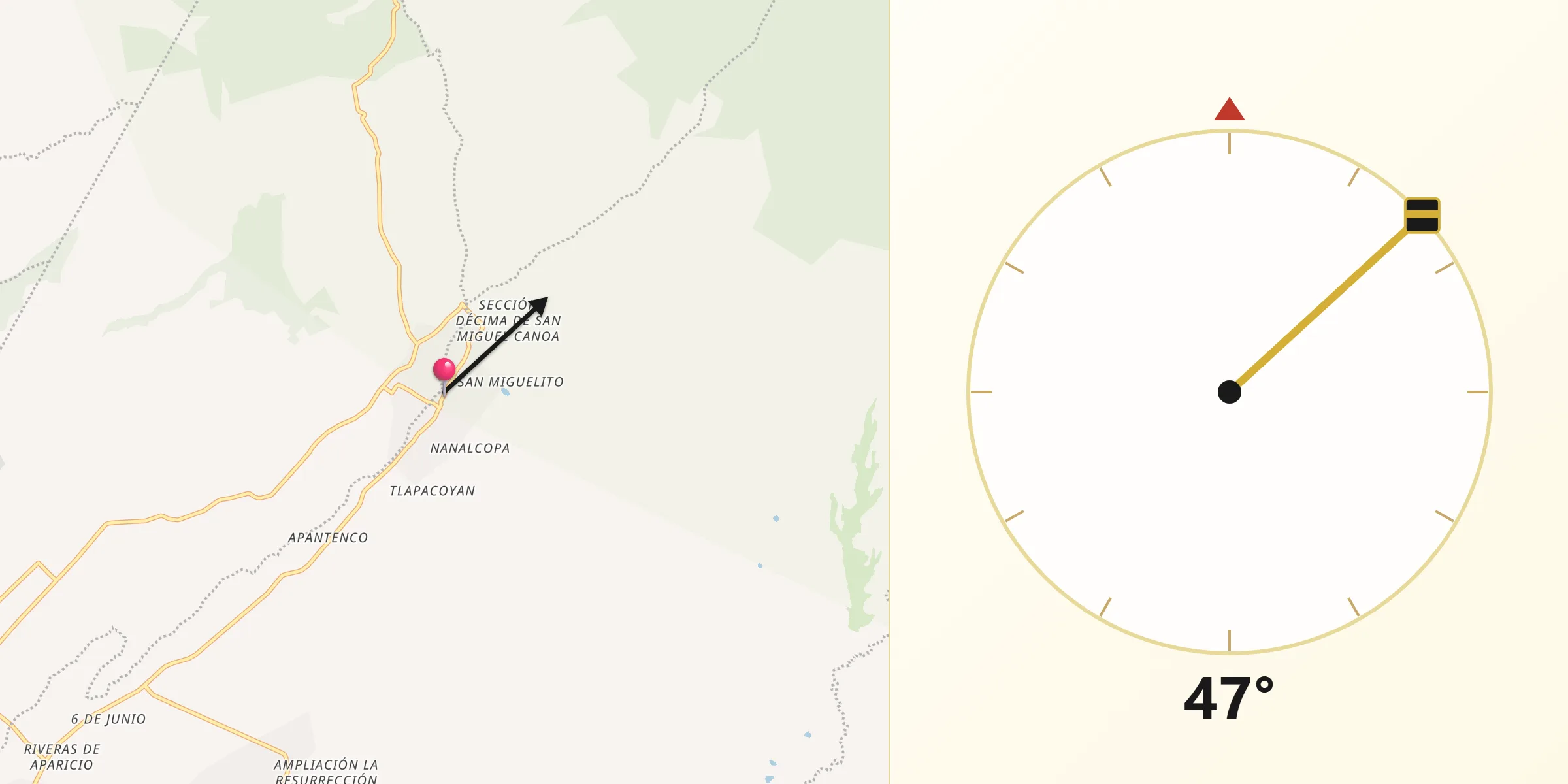 Dirección de la Qibla desde San Miguel Canoa