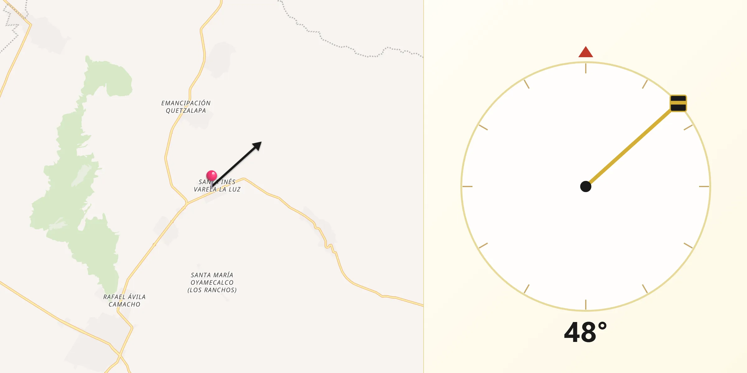 Dirección de la Qibla desde Santa Inés Varela la Luz