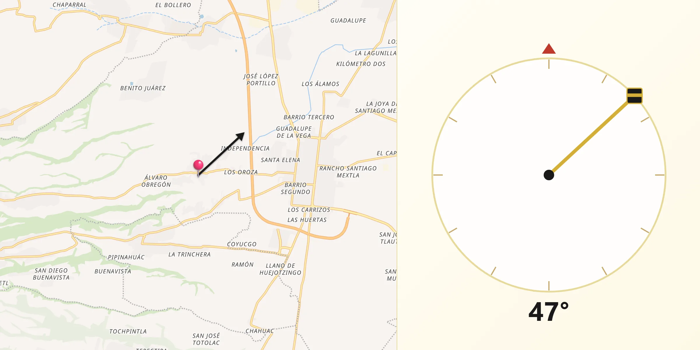 Dirección de la Qibla desde San Miguel Tianguizolco
