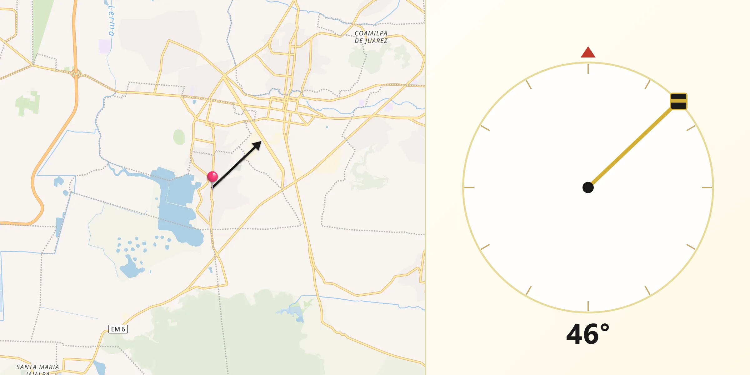 Dirección de la Qibla desde Almoloya del Río