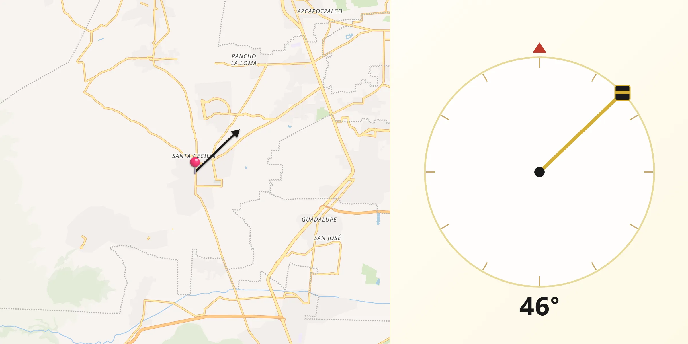 Dirección de la Qibla desde Calimaya