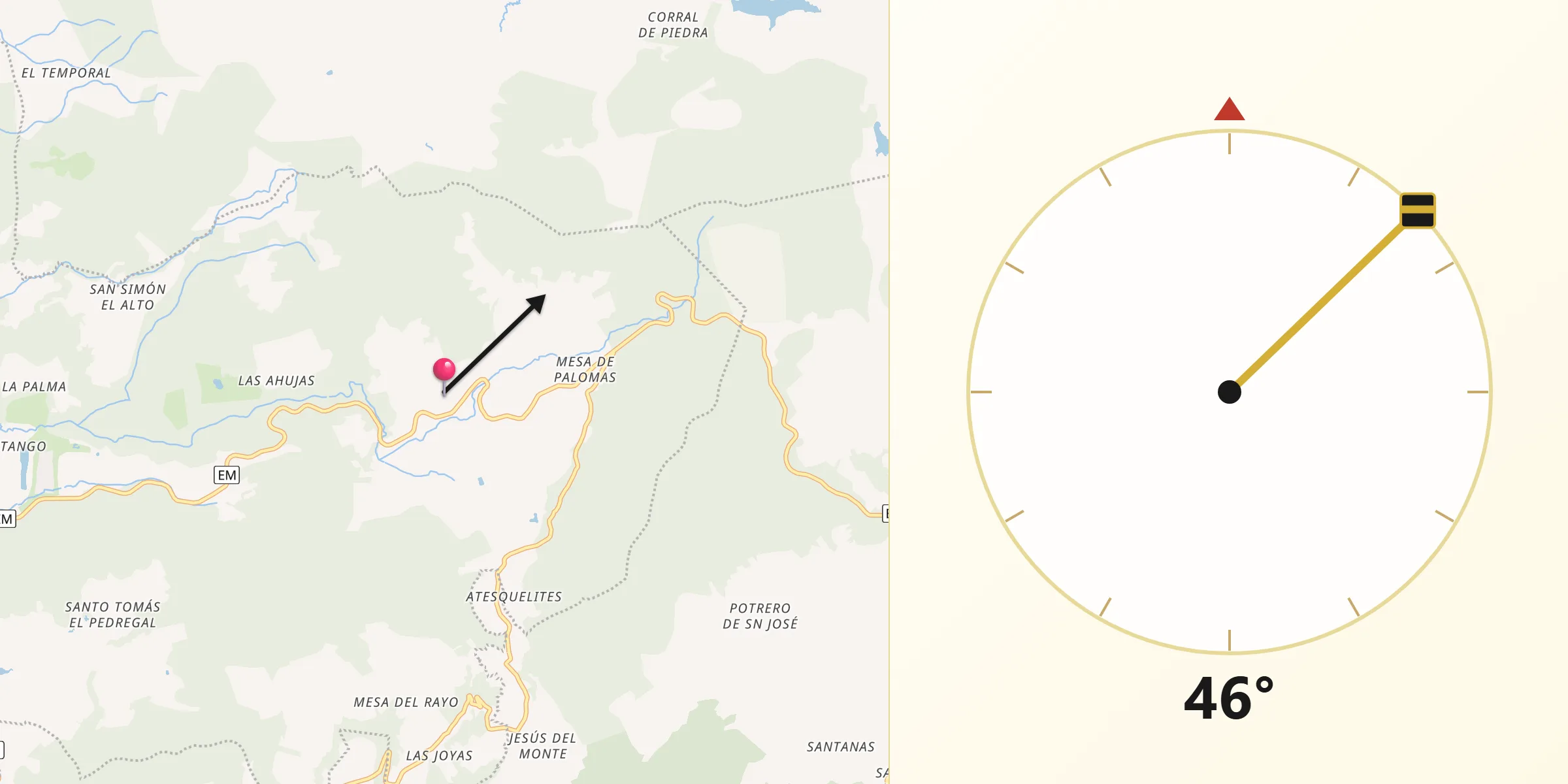 Dirección de la Qibla desde Los Saucos