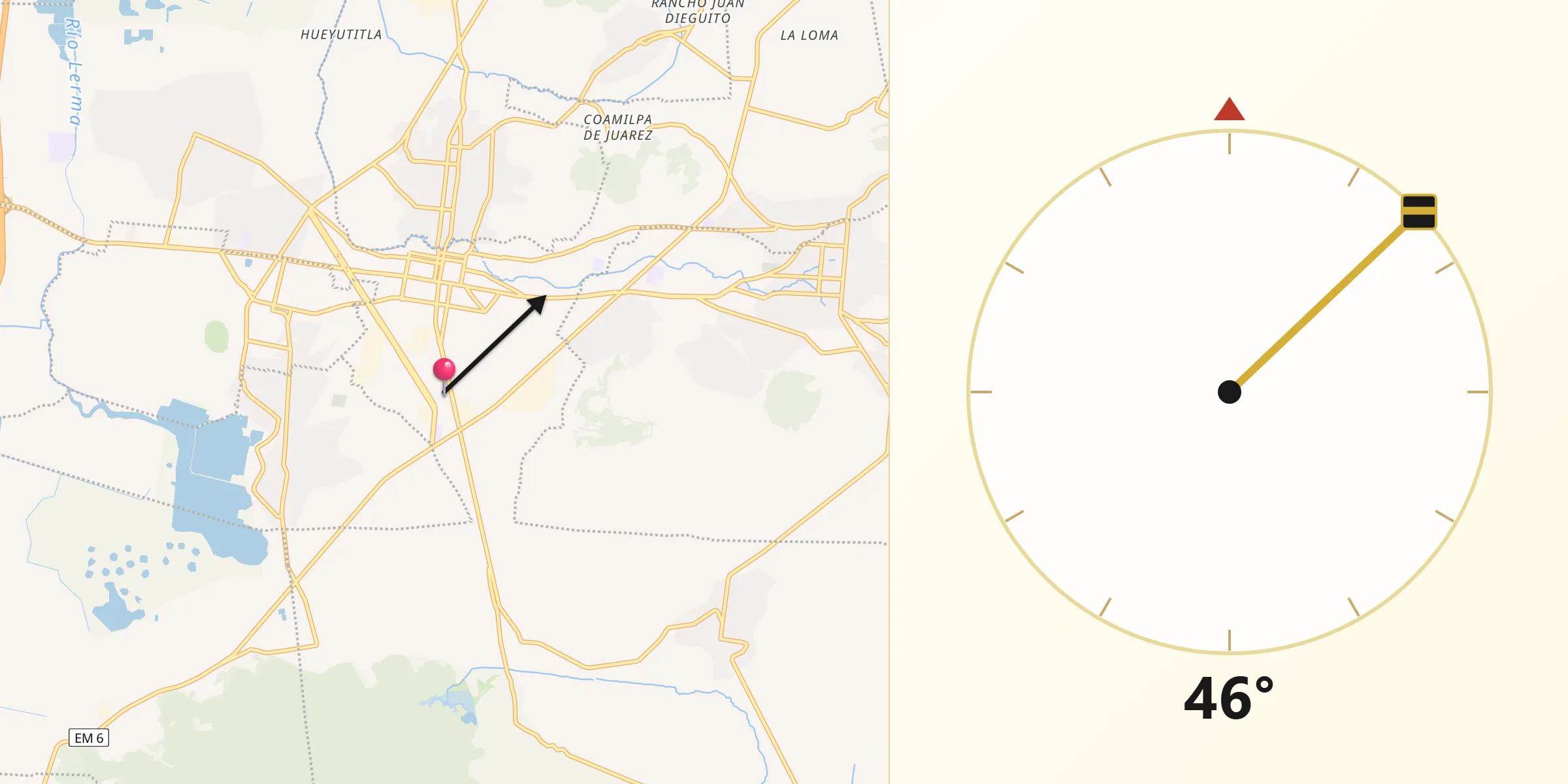 Dirección de la Qibla desde San Mateo Texcalyacac