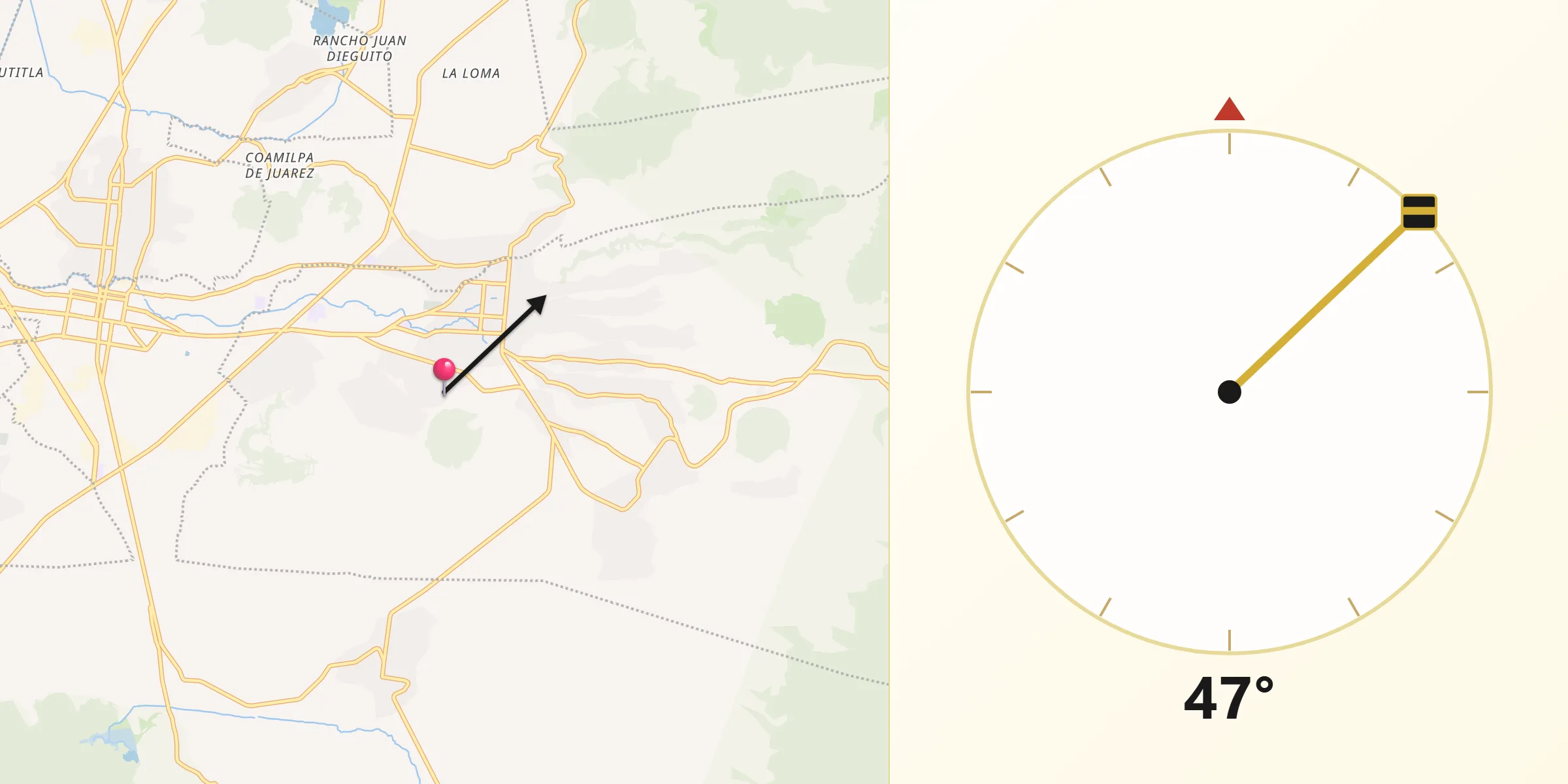 Dirección de la Qibla desde Techichili