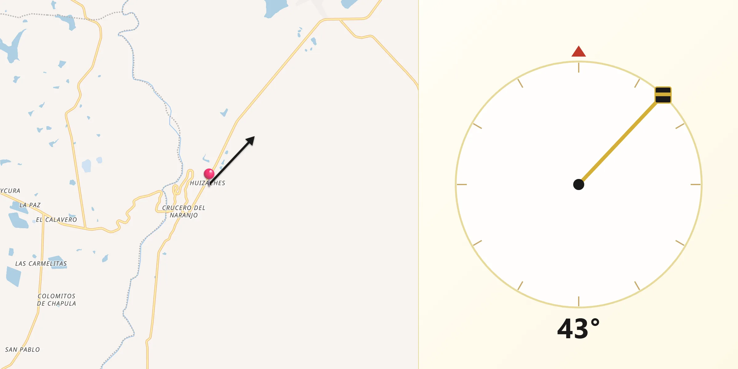 Dirección de la Qibla desde Huizaches