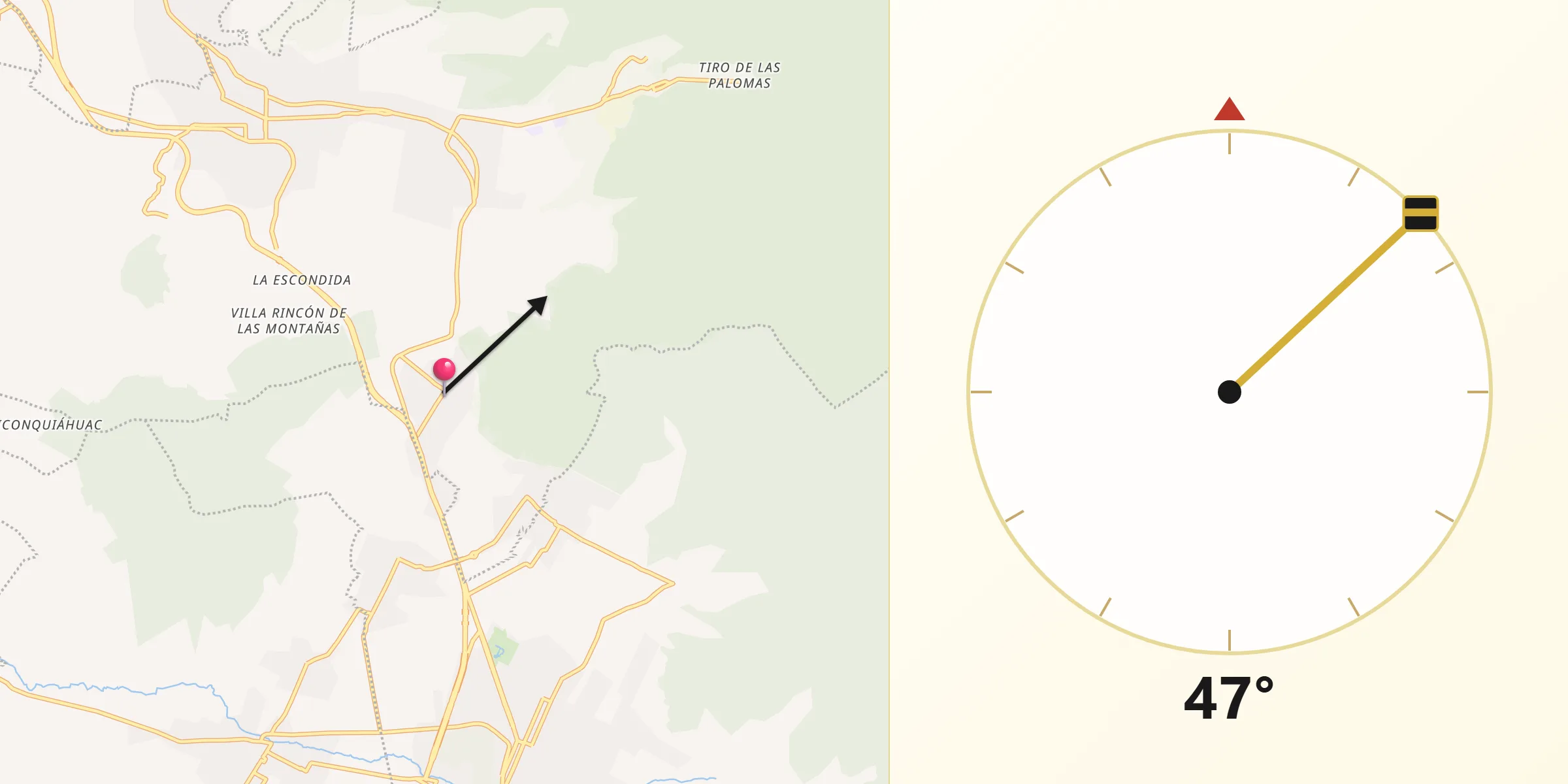 Dirección de la Qibla desde Santo Tomás Atzingo