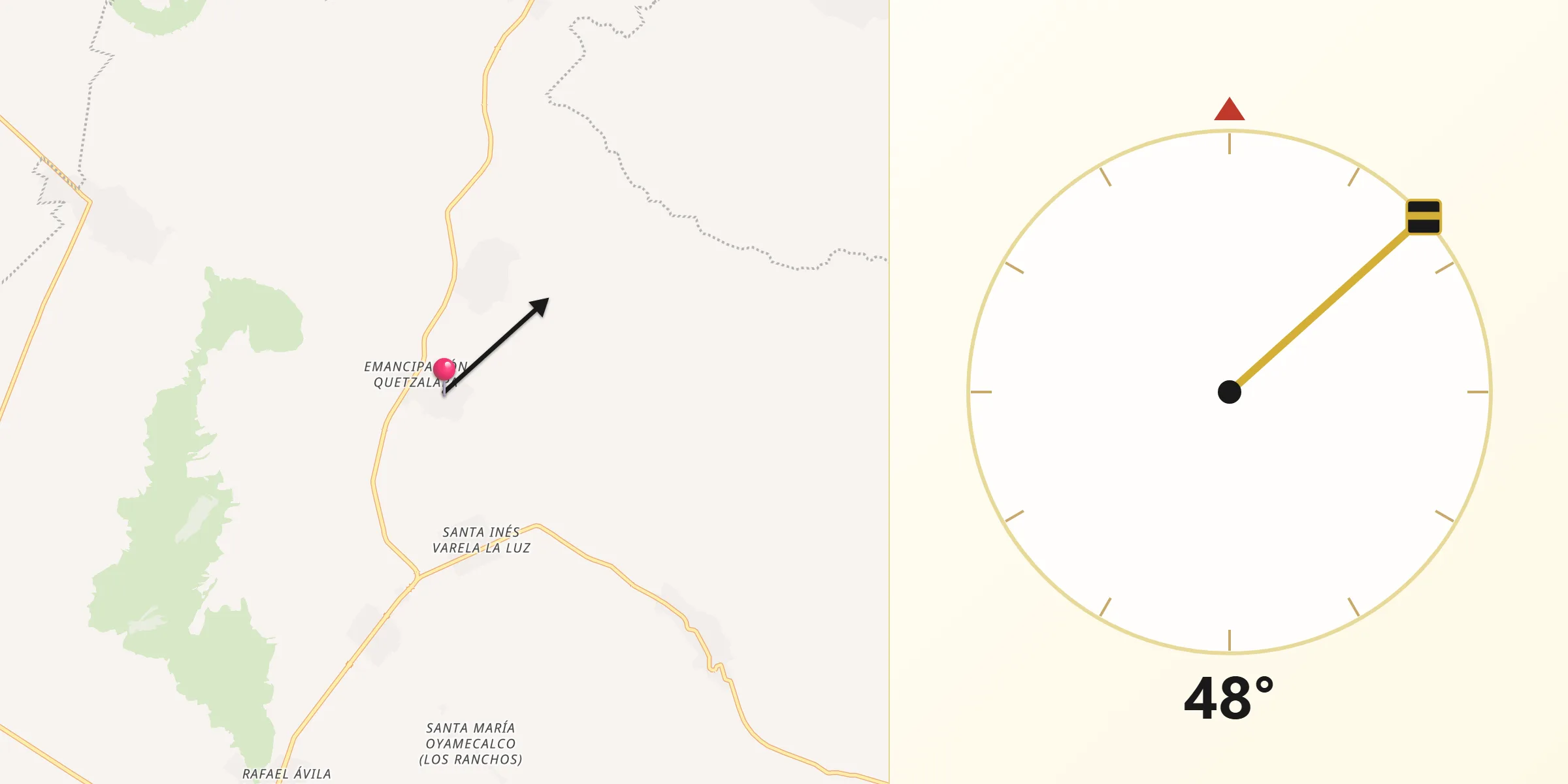 Dirección de la Qibla desde Emancipación Quetzalapa